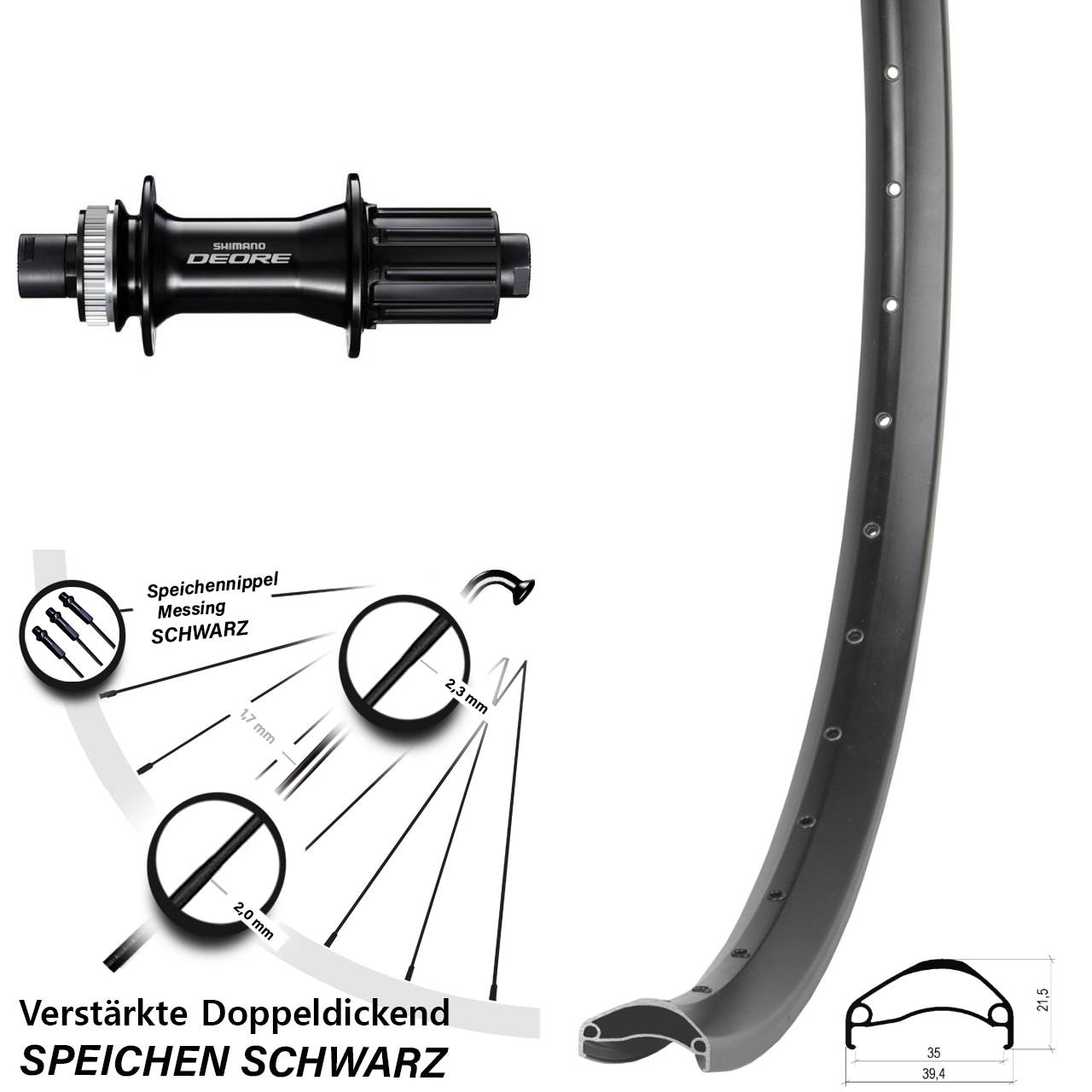 27,5 Zoll Ambrosio E35 Shimano FH-M6010-B Disc Laufrad 12x148 8-11 fach HG