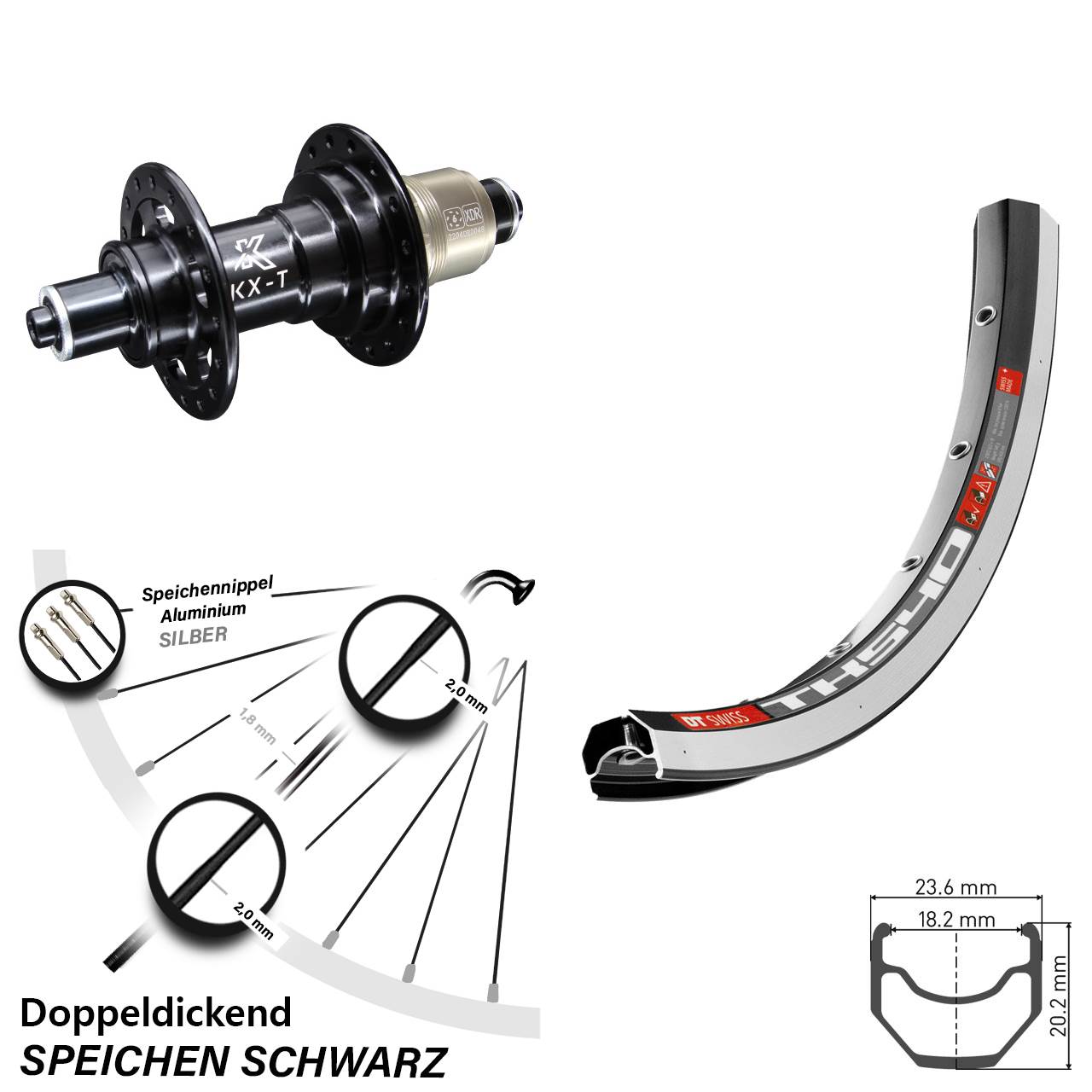 DT Swiss TK 540 Hinterrad 28 Zoll KX-T schwarz Sram XD 5x135 mm