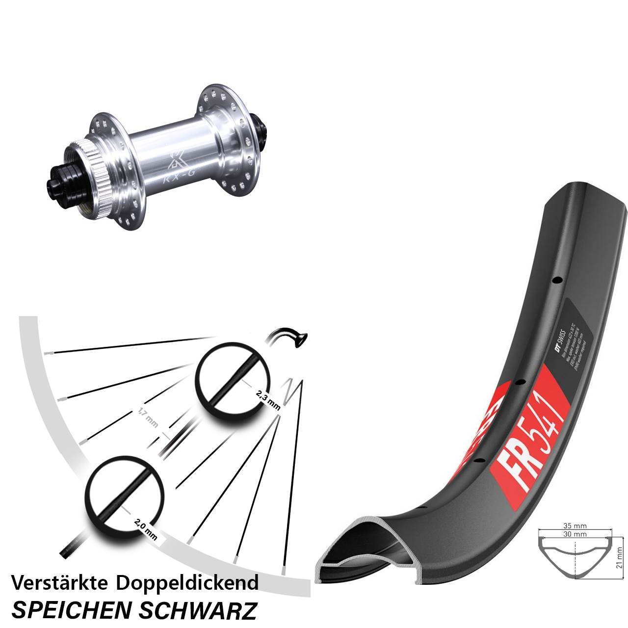 27,5 Zoll DT Swiss FR 541 KX-G Vorderrad Centerlock QR
