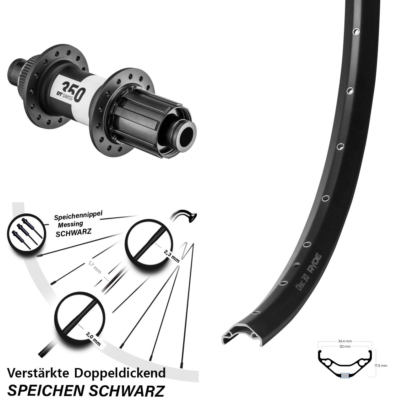 29 Zoll Ryde Disc 30 DT Swiss 350 Hinterrad Centerlock 12x148 8-11 fach HG