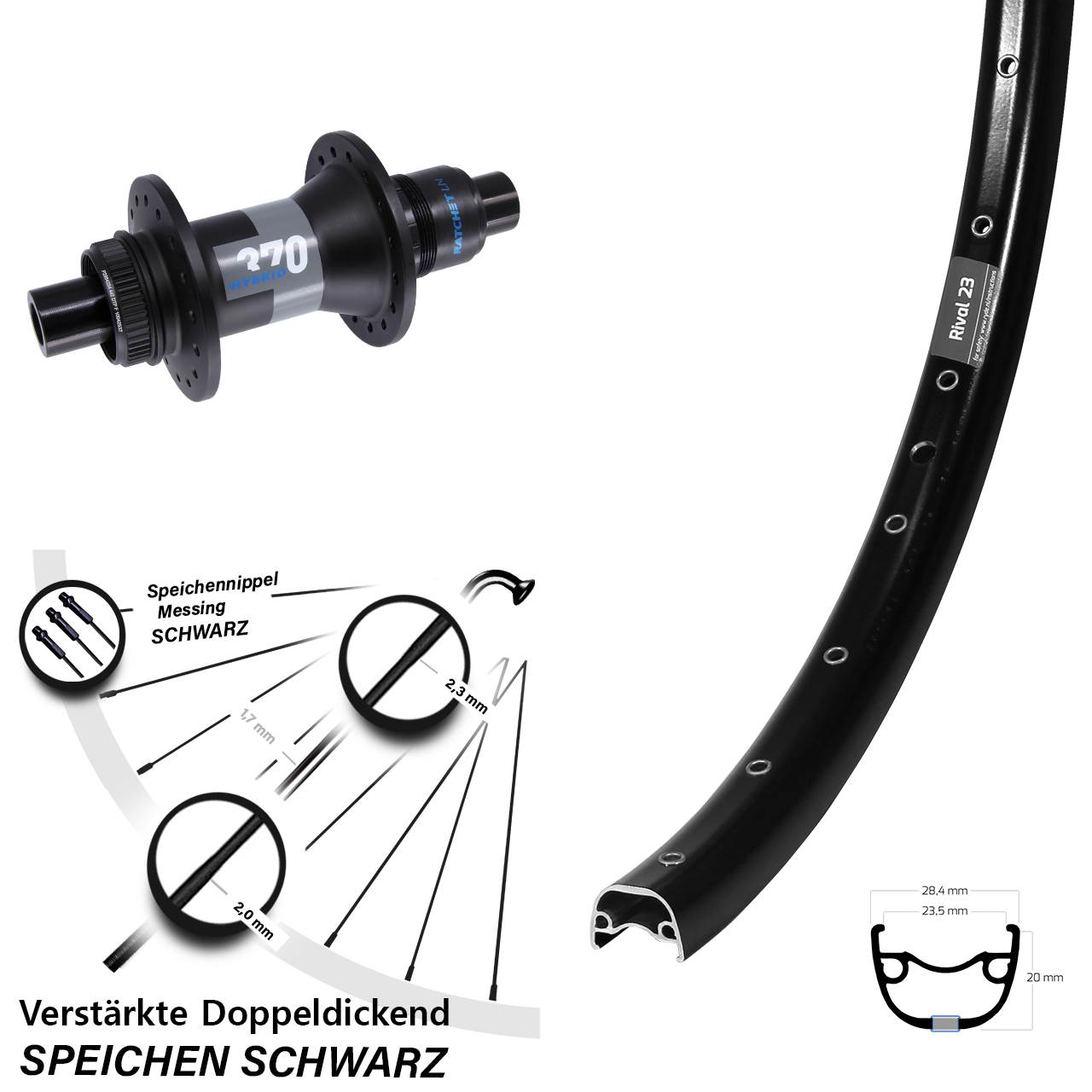 Disc Hinterrad 650B Ryde Rival 23 DT Swiss Hybrid 370 XD 12x148