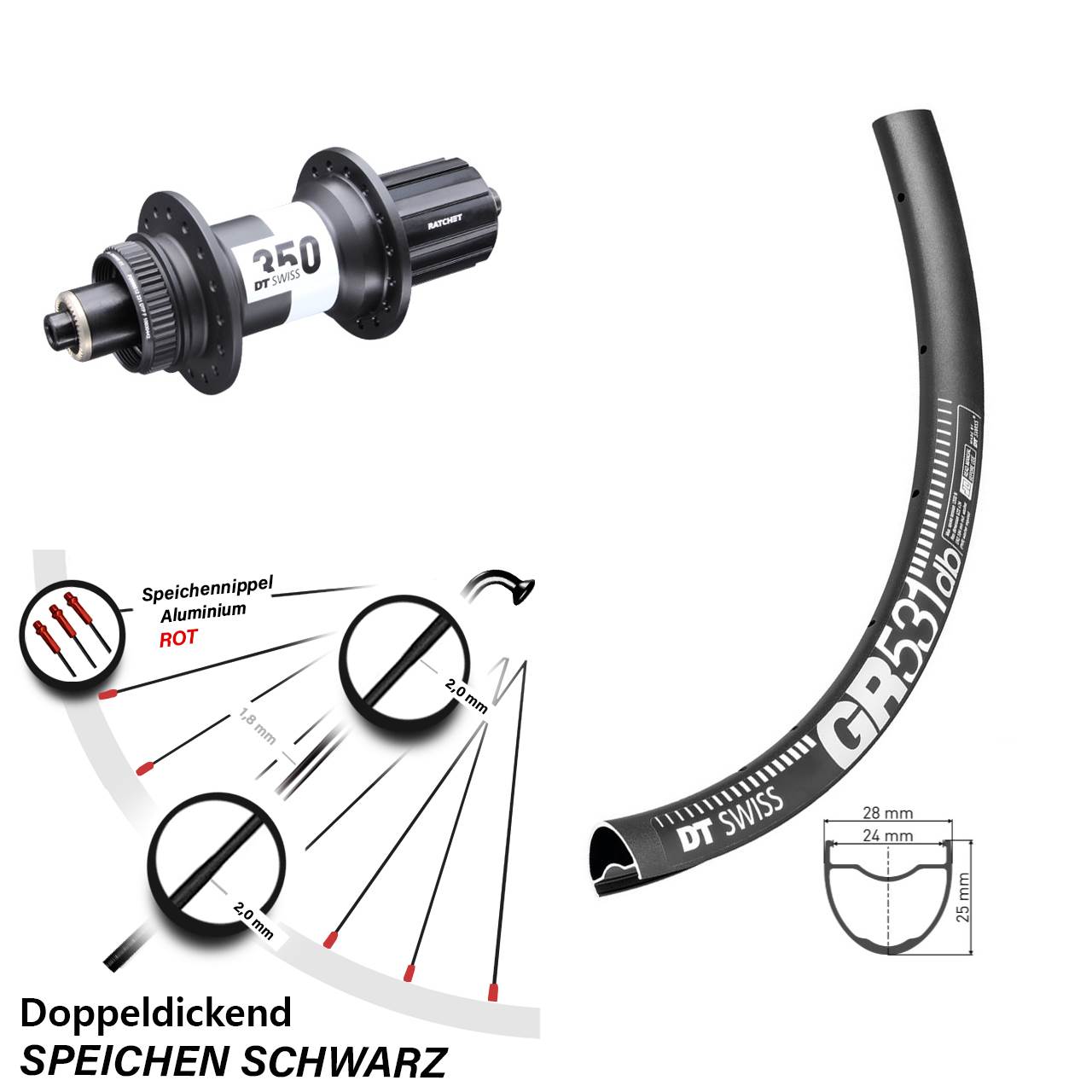 27,5 Zoll DT Swiss GR 531-350 Hinterrad Centerlock 11-12 fach QR