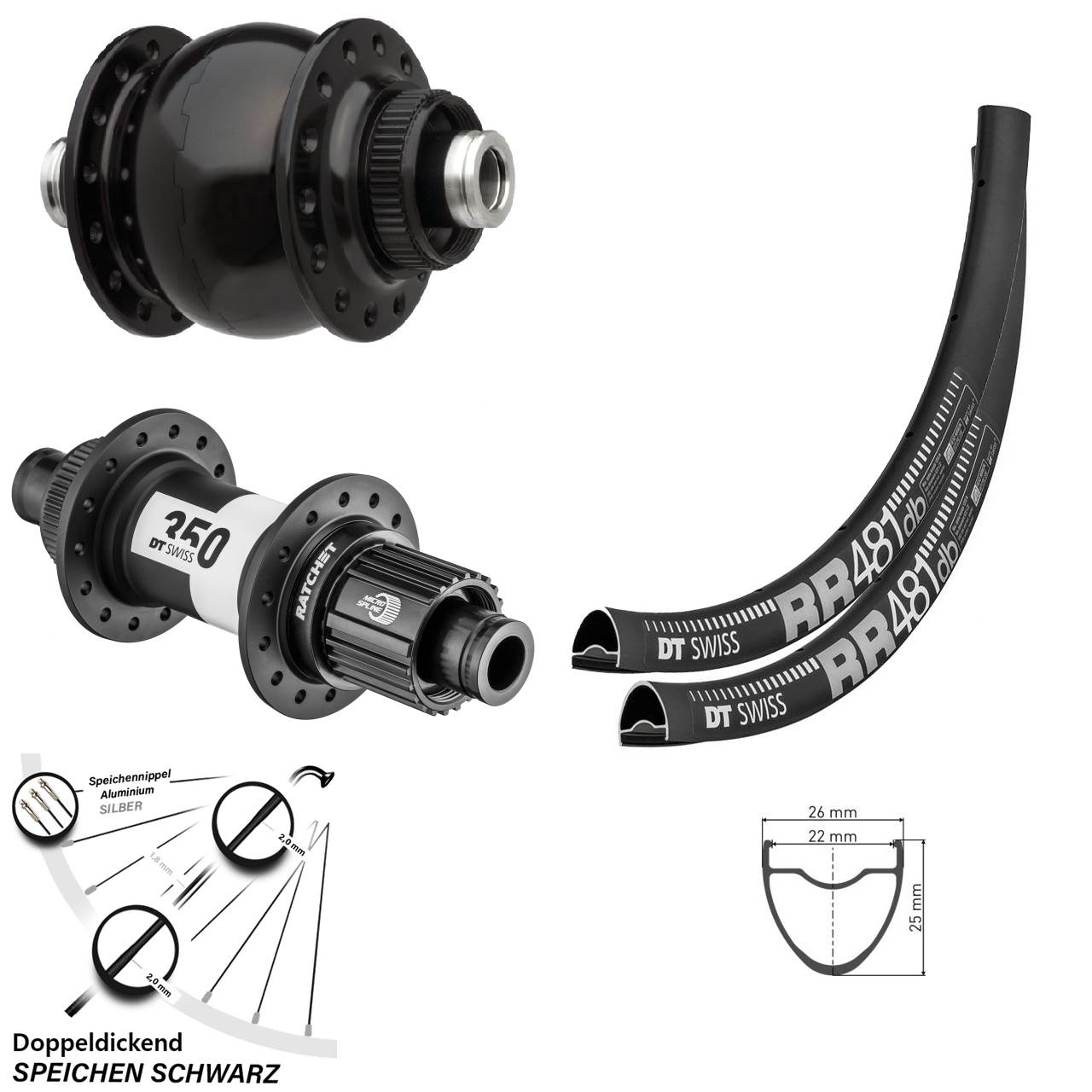 DT Swiss RR481-350 SON 28 28 Zoll Disc Laufradsatz 12x100/142 Micro Spline