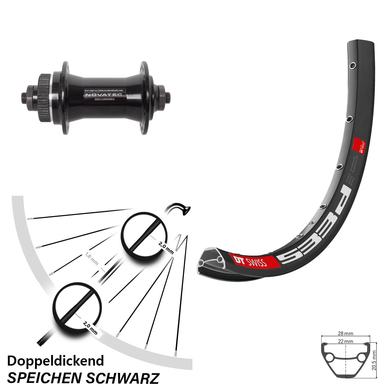 27,5 Zoll DT Swiss 533d Novatec D471 Disc Laufrad für Schnellspanner