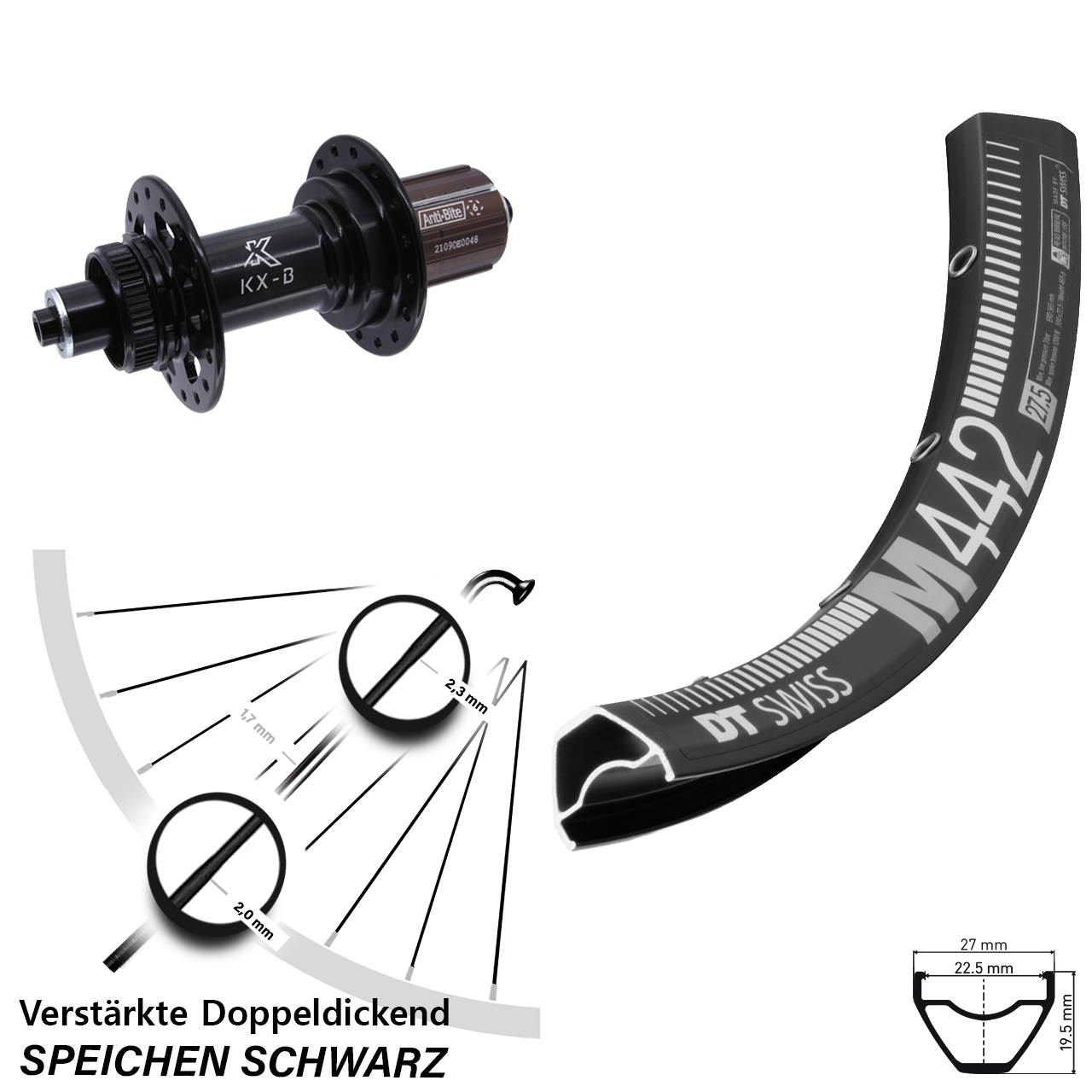 Disc Laufrad 28-29 Zoll DT Swiss M 442 KX-B 8-12 fach für Schnellspanner Boost