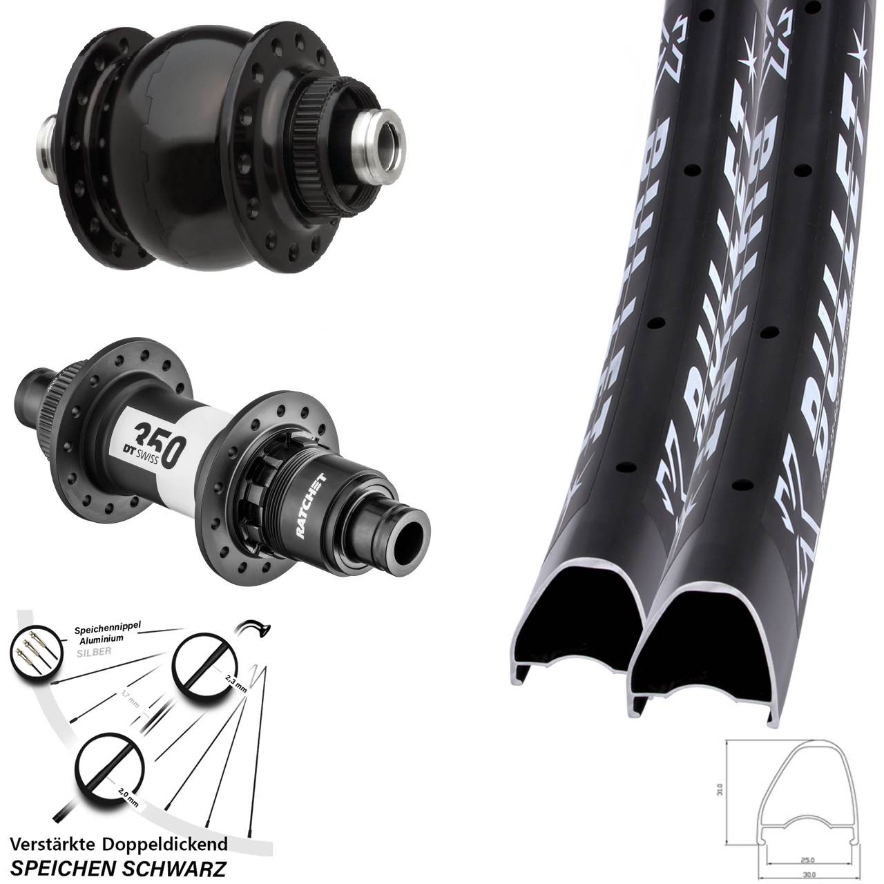 Disc Laufrad-Satz 12x100/142 28 Zoll KX Bullet OS DT Swiss 350 SON delux XDR