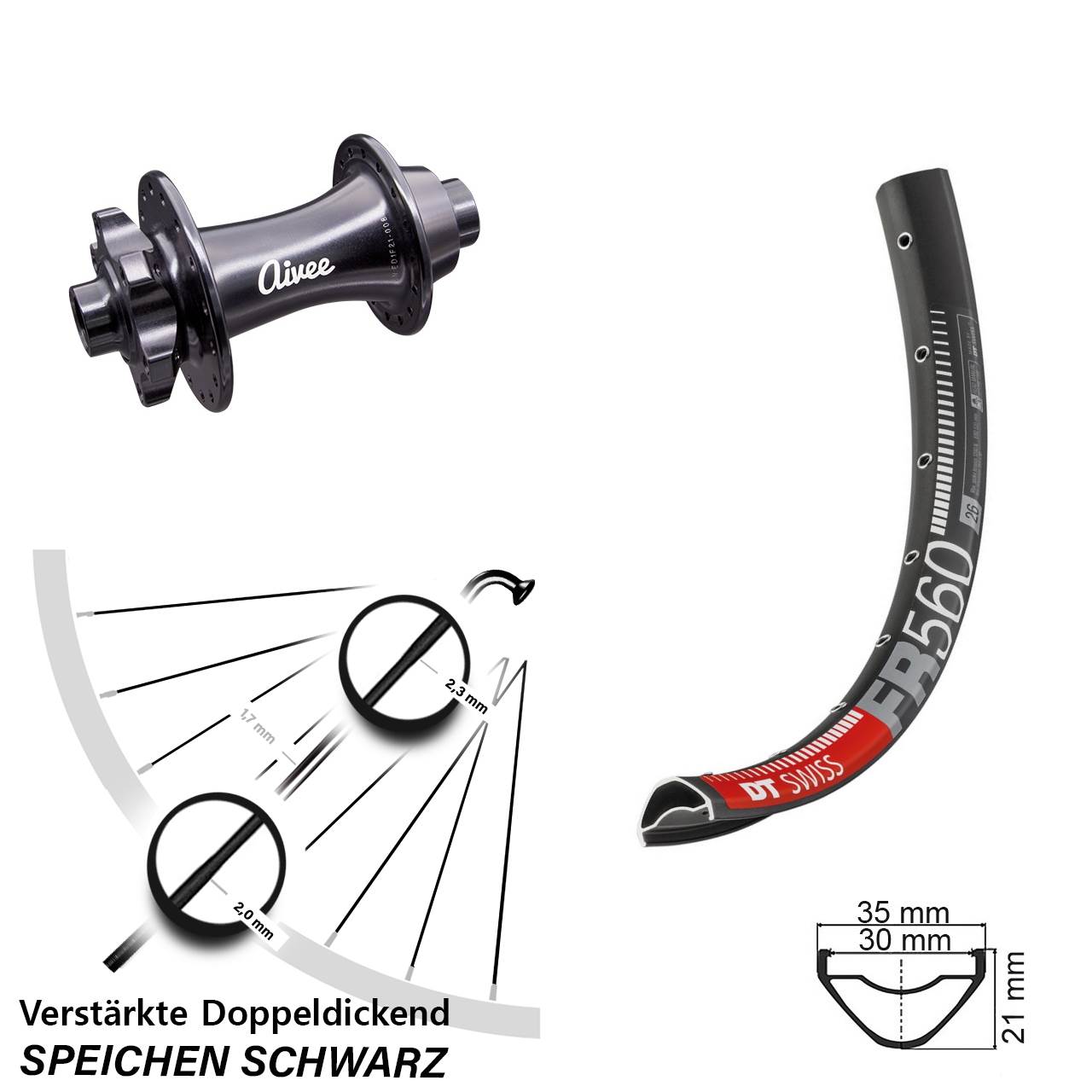 26 Zoll DT Swiss FR 560 Aivee Classic Disc Laufrad 15x110 Boost