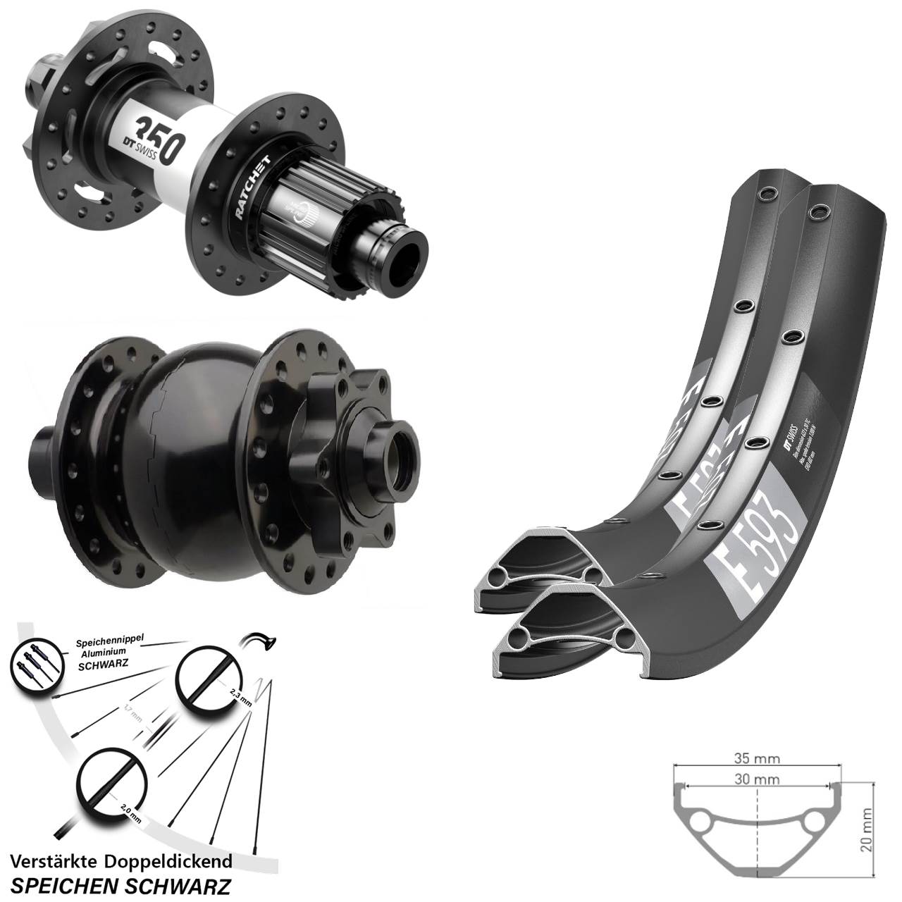 Boost Disc Laufradsatz 27,5 Zoll DT Swiss E593-350 Ratchet 36 SON 28 Micro Spline