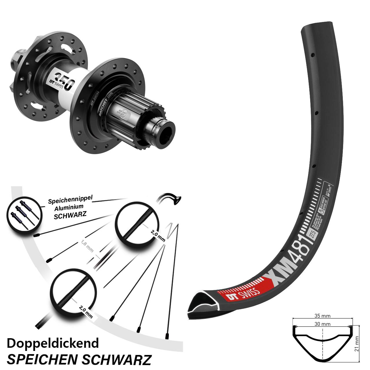 27,5 Zoll DT Swiss XM 481-350 DEG72 Disc Laufrad 12x148 Shimano Micro Spline