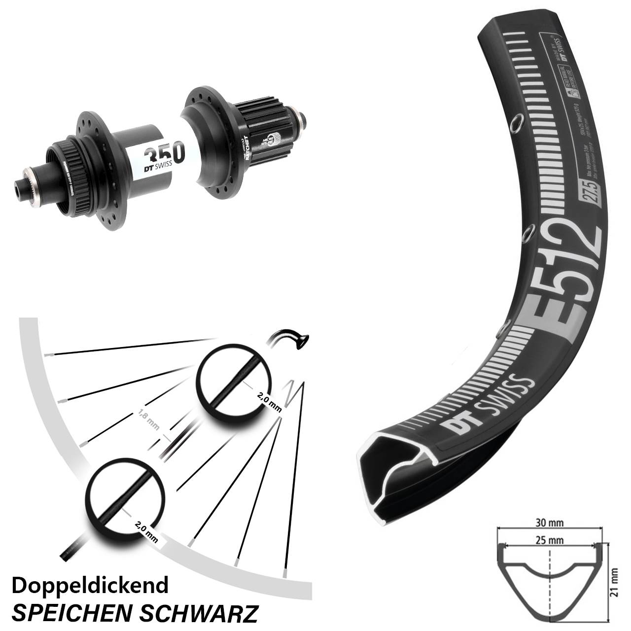650B DT Swiss E512-350 Boost Centerlock Hinterrad QR Boost Shimano Micro Spline