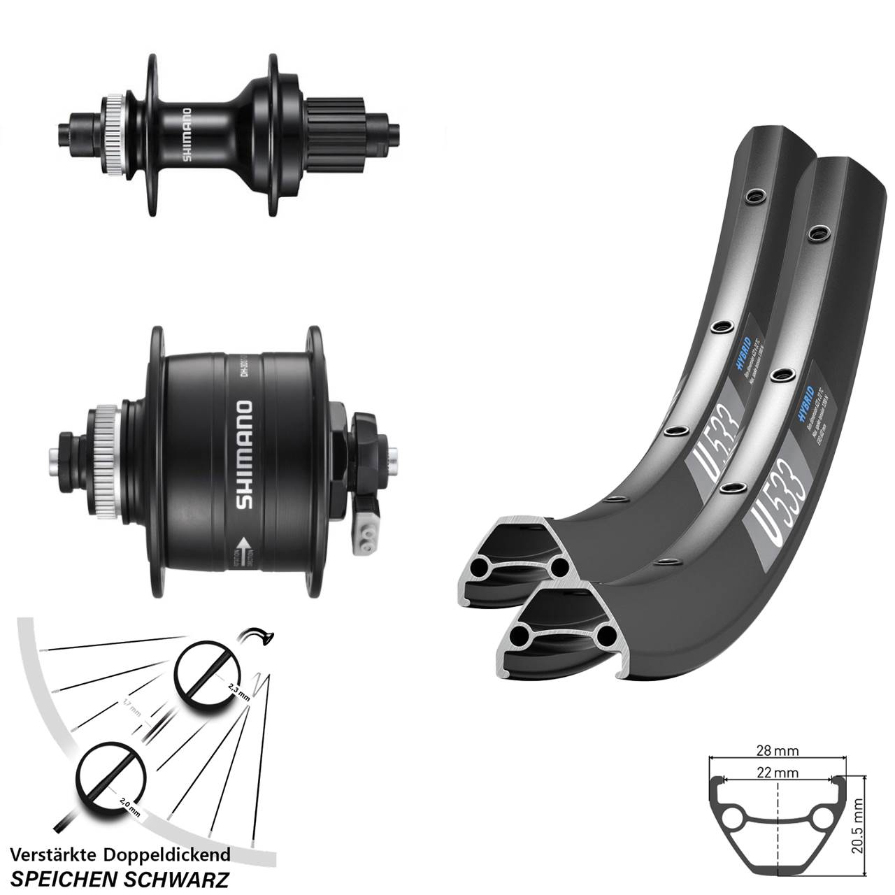 27,5 Zoll DT Swiss U533 Shimano DH-3D37 MT500 Disc Laufrad-Satz QR Micro Spline