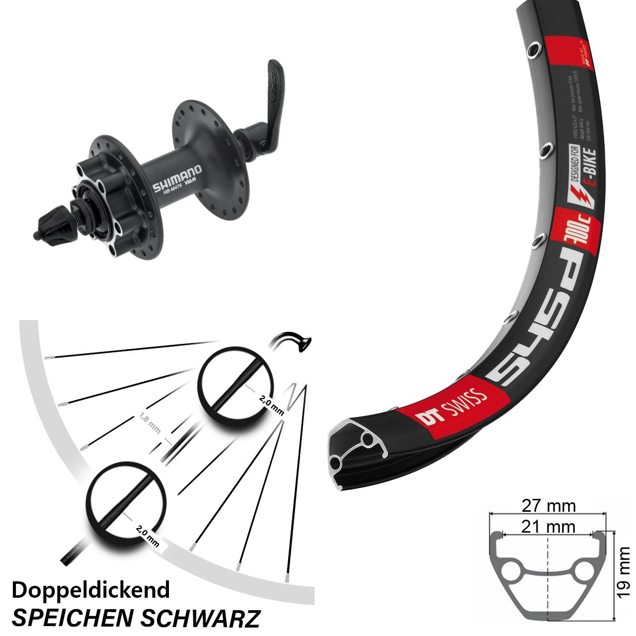 6-Loch Vorderrad QR 28 Zoll DT Swiss 545 Shimano Alivio