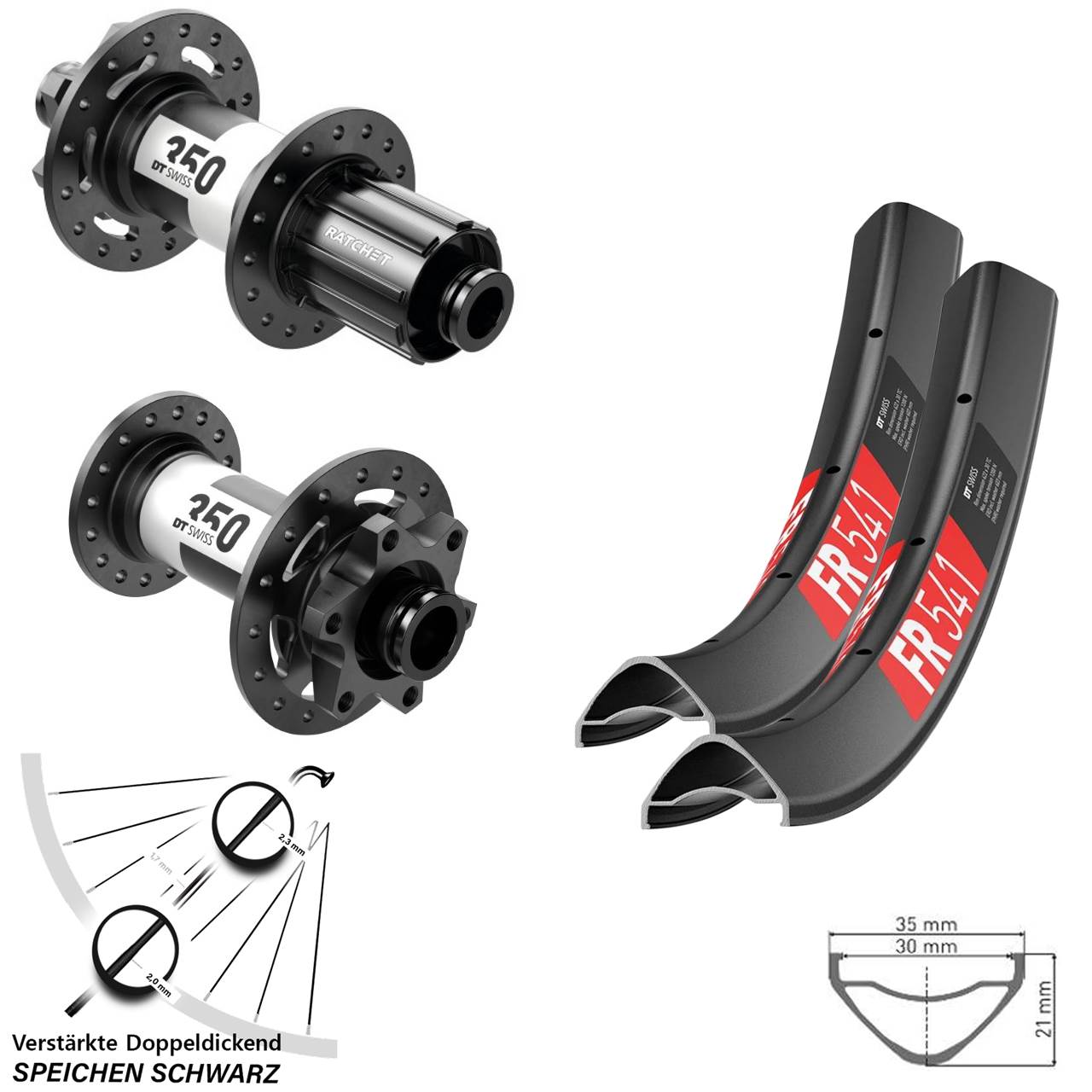 Laufrad-Satz 15x110 12x148 27,5 Zoll DT Swiss FR 541-350 Ratchet 36 Disc 8-11 fach HG