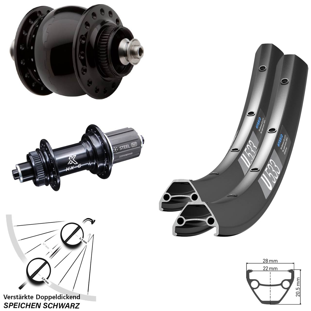 DT Swiss U533 KX-GS SON 28 29 Zoll Laufradsatz für Schnellspanner 8-12 fach HG