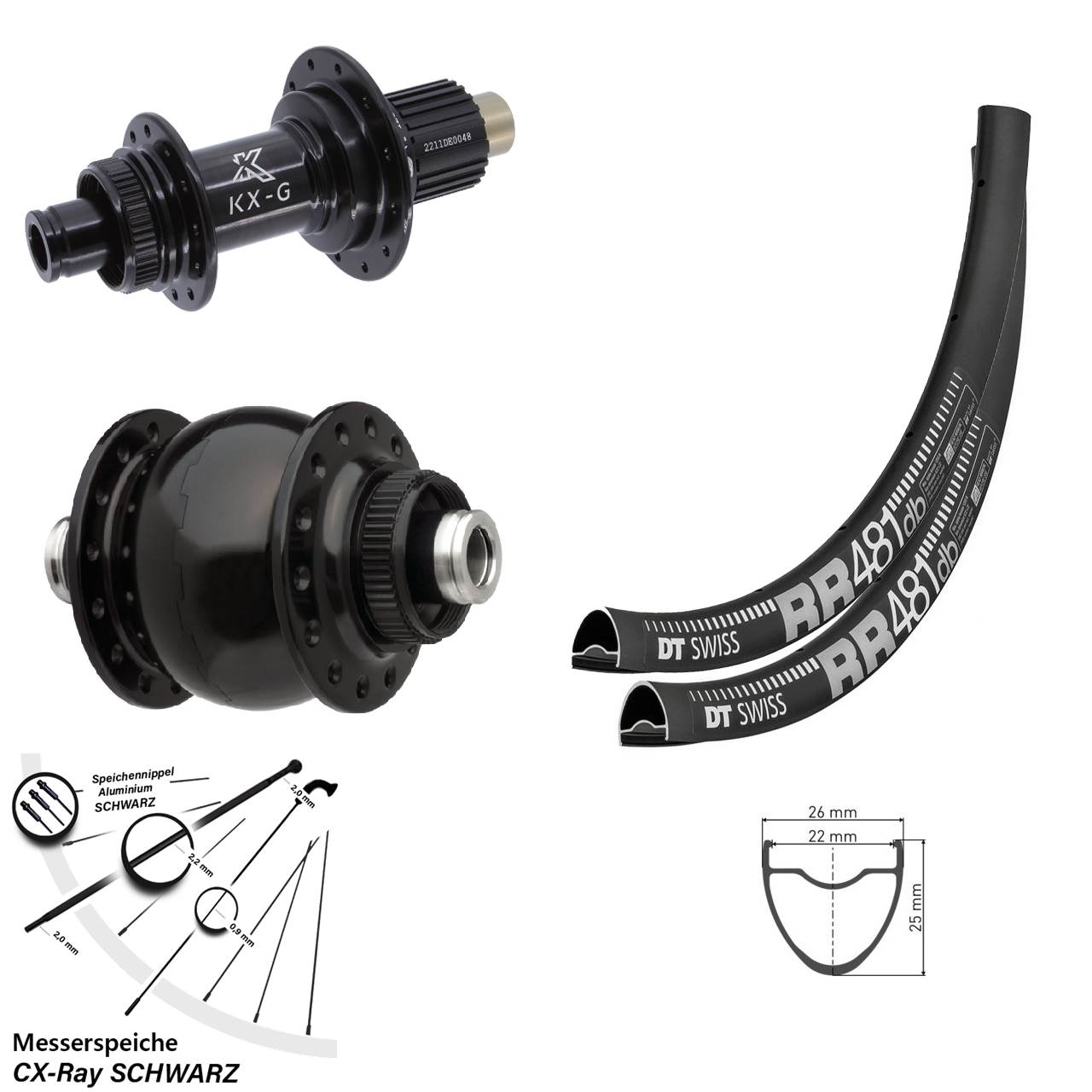 DT Swiss RR481 KX-G SON delux 28 Zoll Disc Laufradsatz 12x100/142 CX-Ray Micro Spline