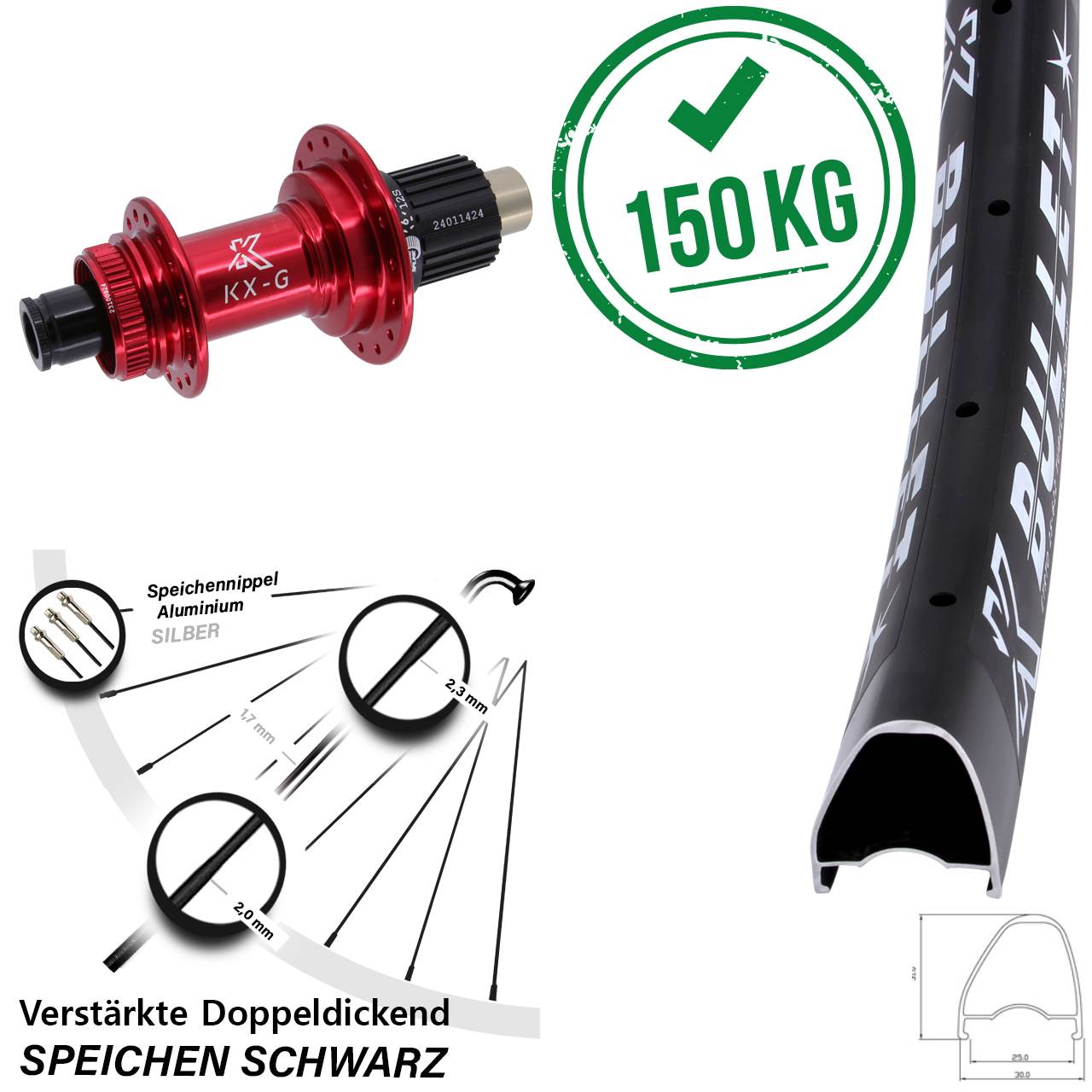 Centerlock Hinterrad 12x142 28 Zoll KX-G Bullet OS rot Micro Spline