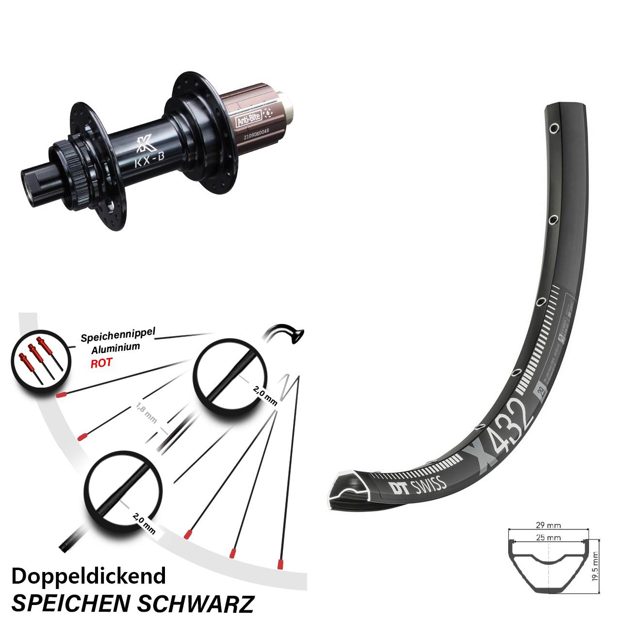 DT Swiss X432 KX-B 29 Zoll Hinterrad Centerlock 12x148 Boost 8-12 fach HG