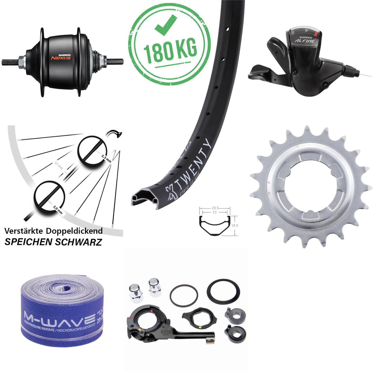 Hinterrad 20 Zoll KX Twenty Shimano Nexus 8-Gang für Rollenbremse