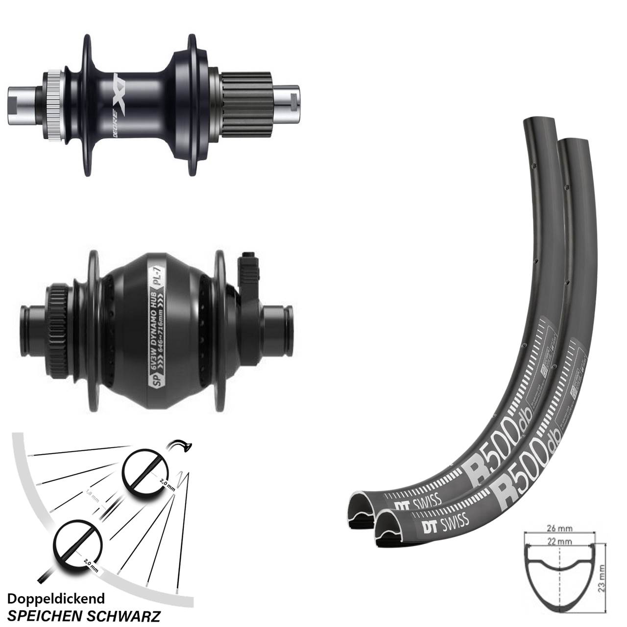 28 Zoll DT Swiss R500 Shutter PL-7 Shimano Deore XT FH-M8110 Laufradsatz Micro Spline