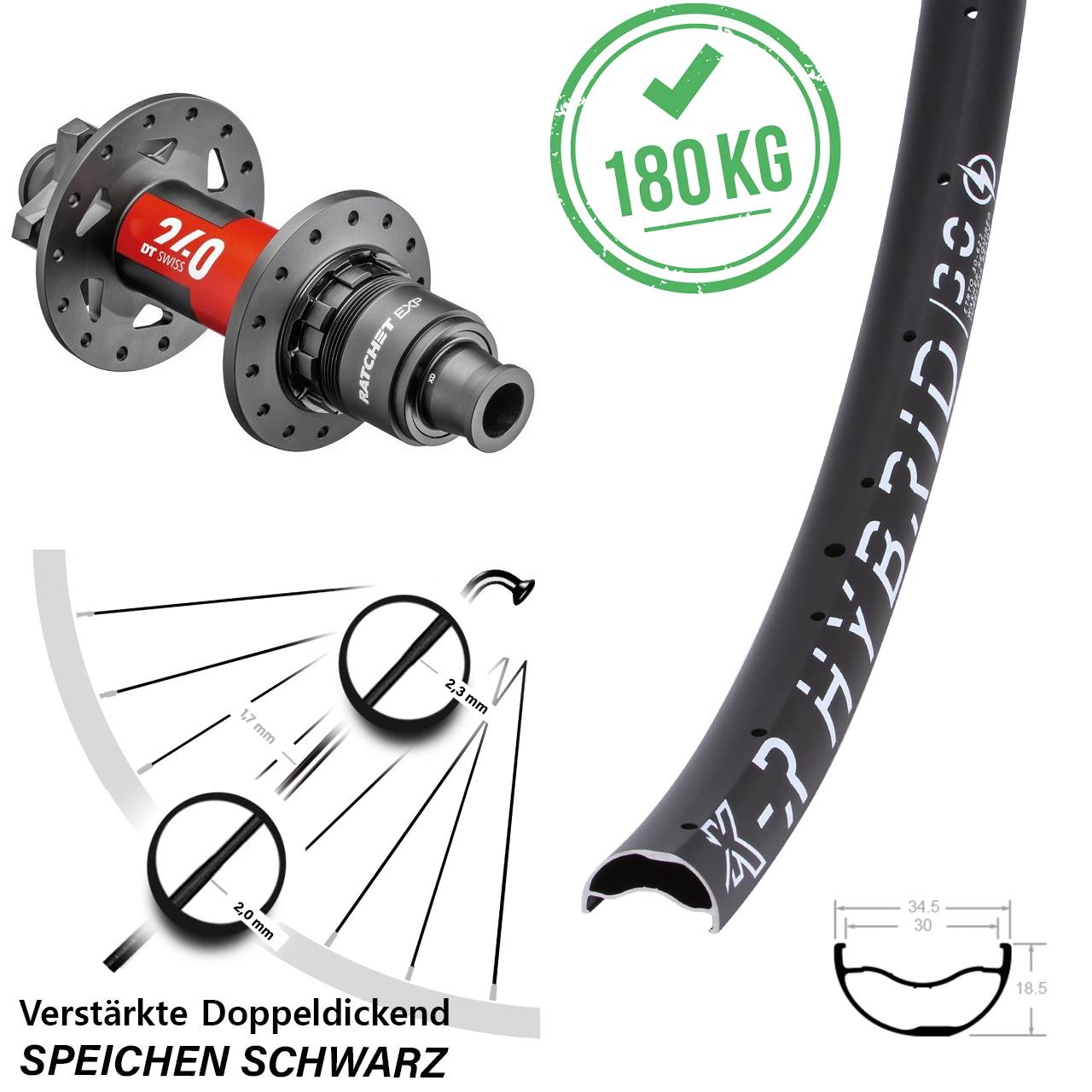 6-Loch Hinterrad 29 Zoll KX-R Hybrid 30 DT Swiss 240 EXP XD 12x148 Boost