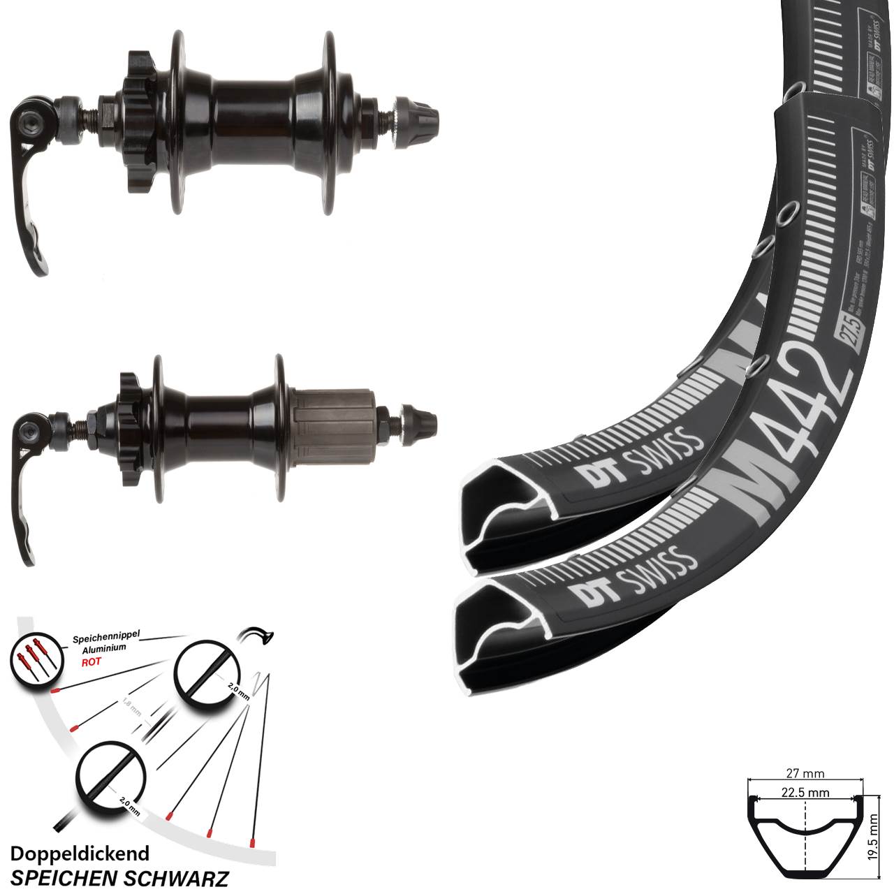 Laufradsatz 6-Loch QR 29 Zoll DT Swiss M 442 Novatec 8-11 fach