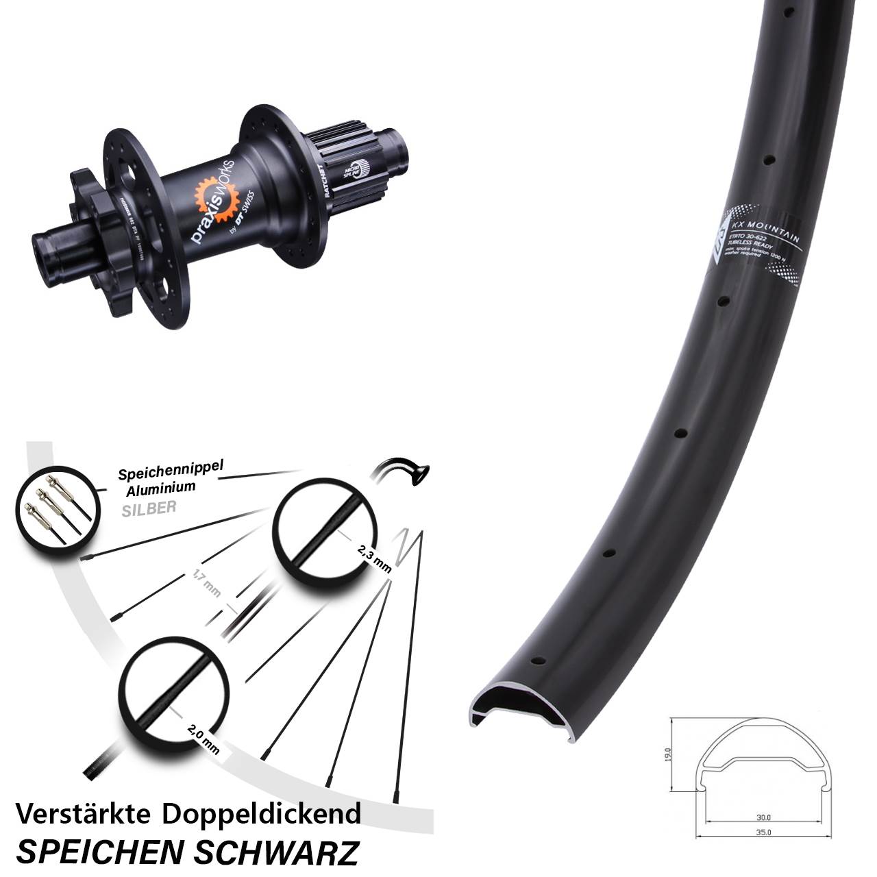 29 Zoll KX Mountain TR DT Swiss 350 Disc Laufrad 12x142 Shimano Micro Spline