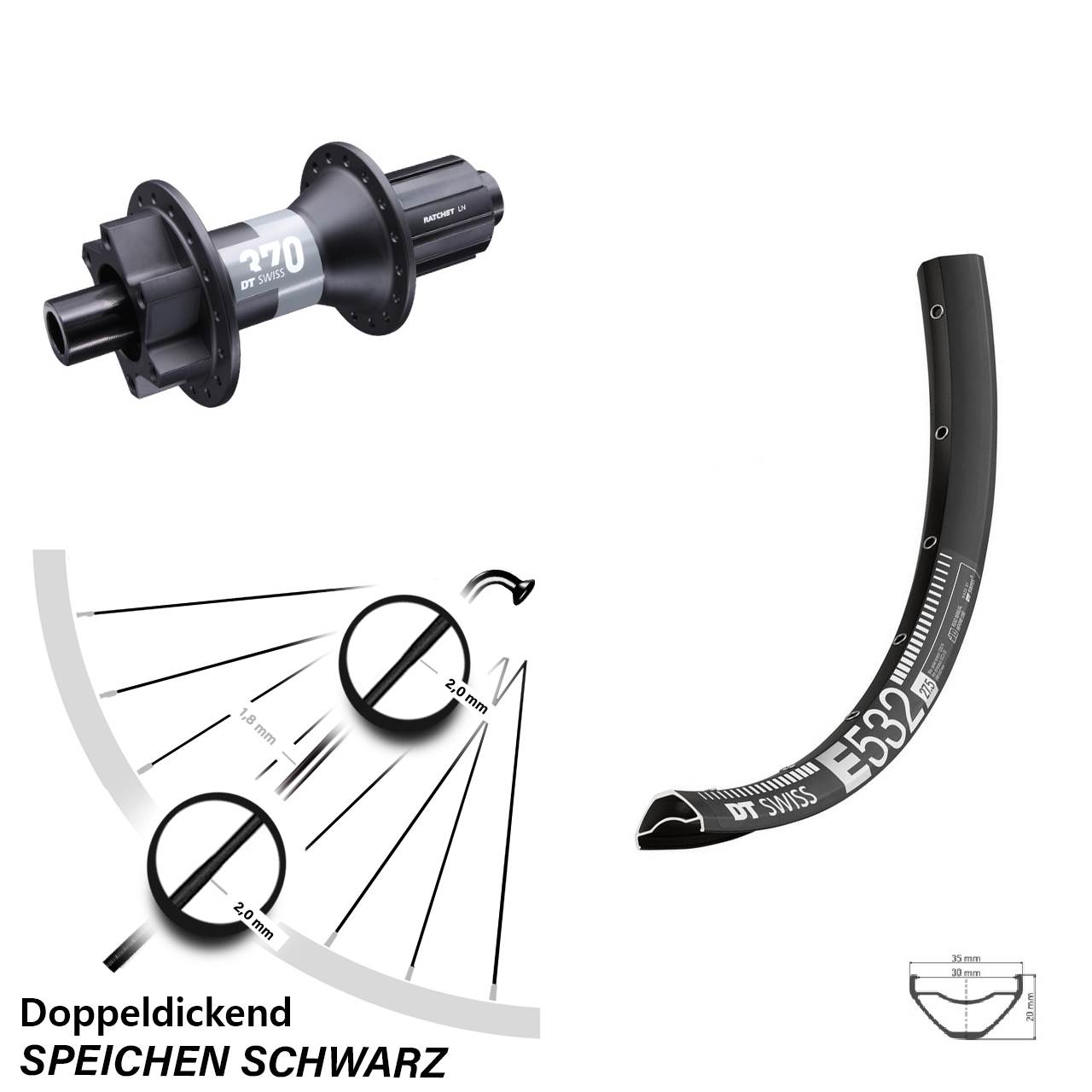 Hinterrad 27,5 Zoll DT Swiss E 532 370 6-Loch 8-11 fach 12x148
