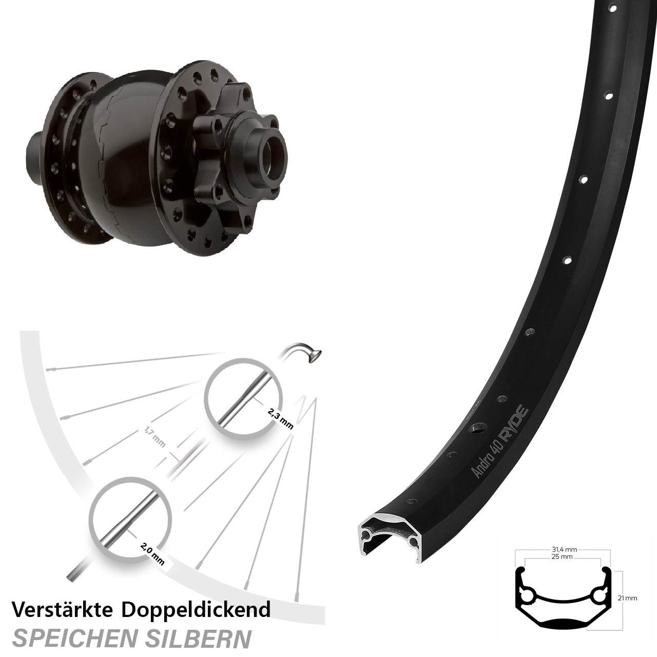 Disc Nabendynamolaufrad 15x100 650B Ryde Andra 40 SON 28