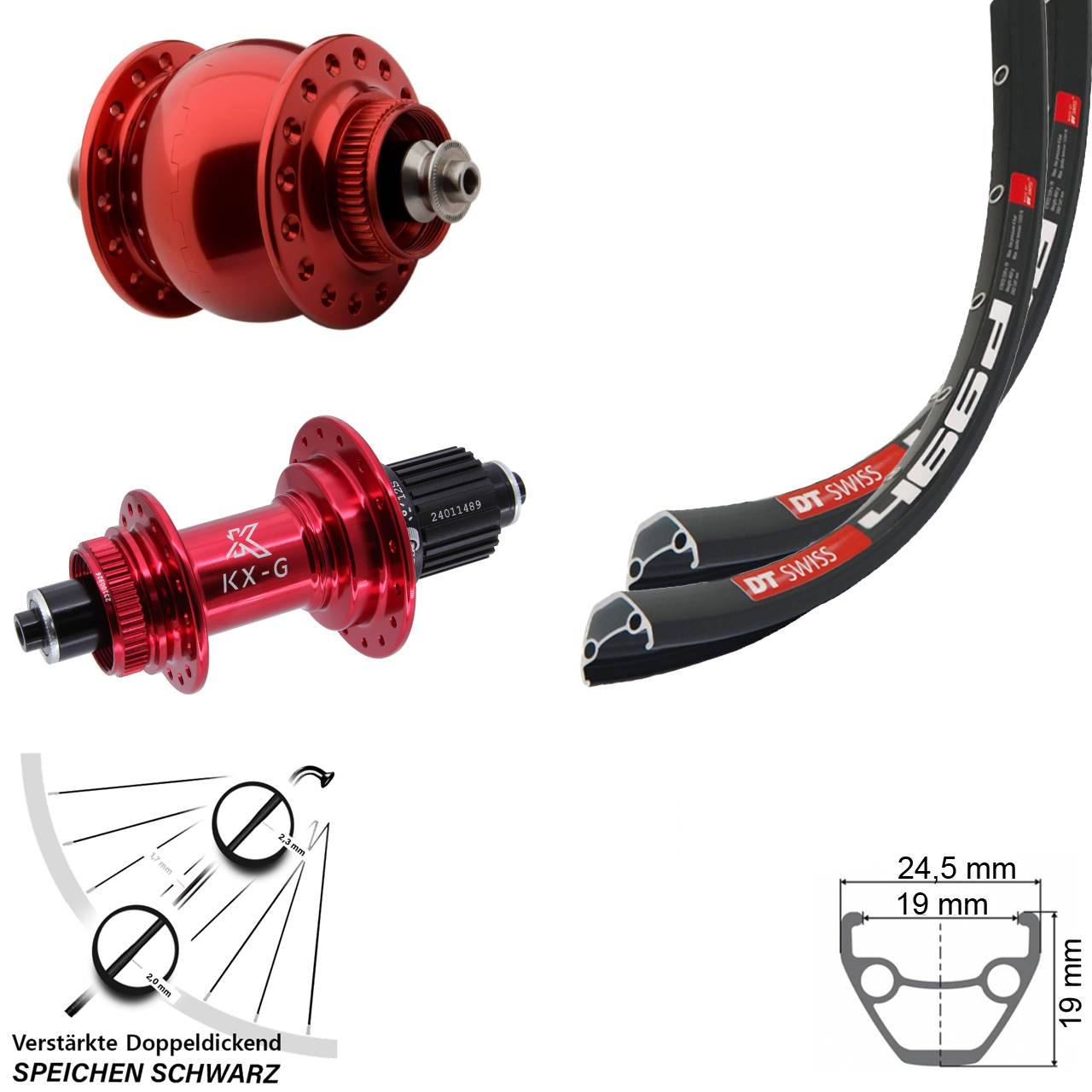 Laufradsatz Centerlock QR 28 Zoll DT Swiss 466d KX-G SONdelux rot Shimano Micro Spline