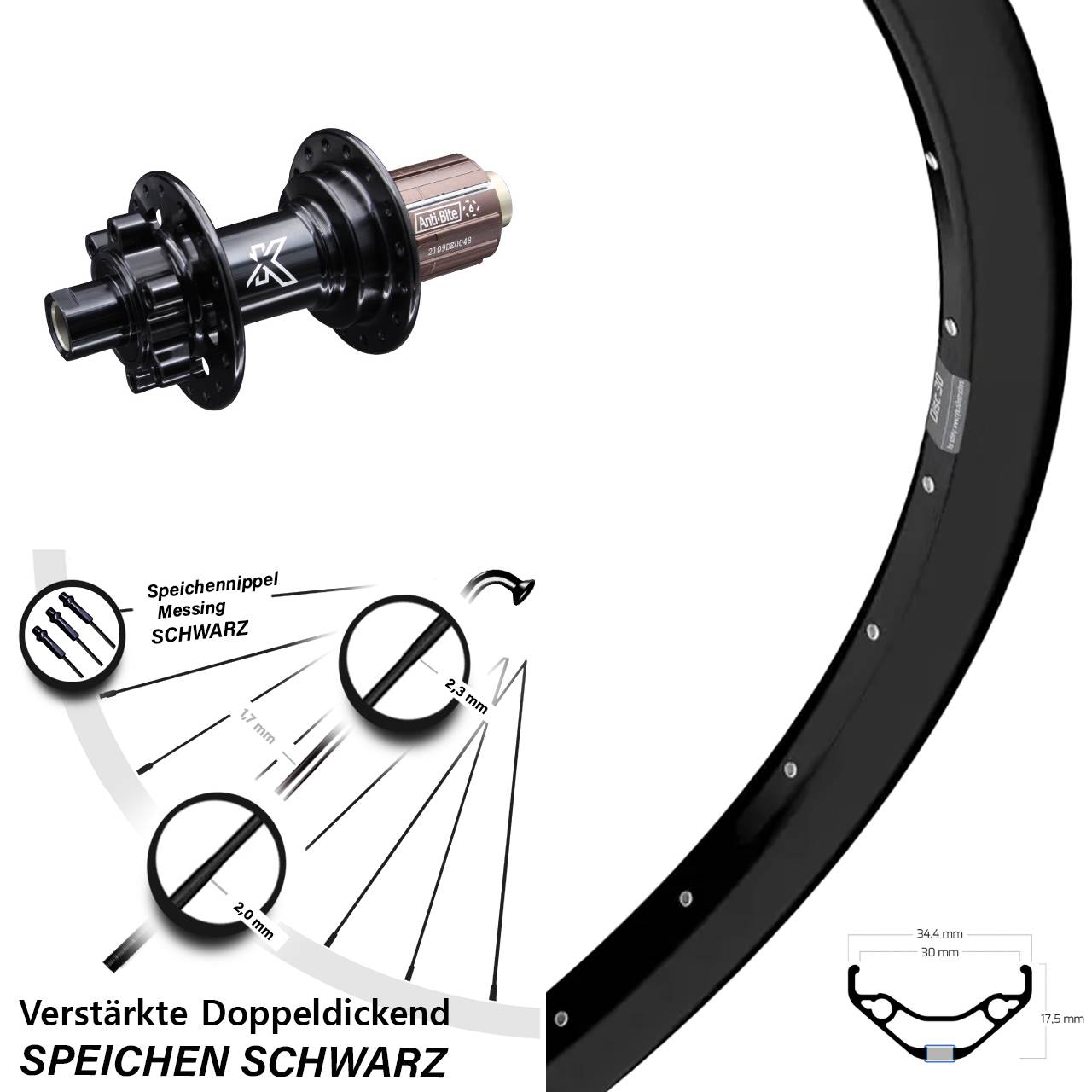 27,5 Zoll Ryde Disc 30 KX-M 6-Loch Hinterrad 12x142 8-12 fach HG