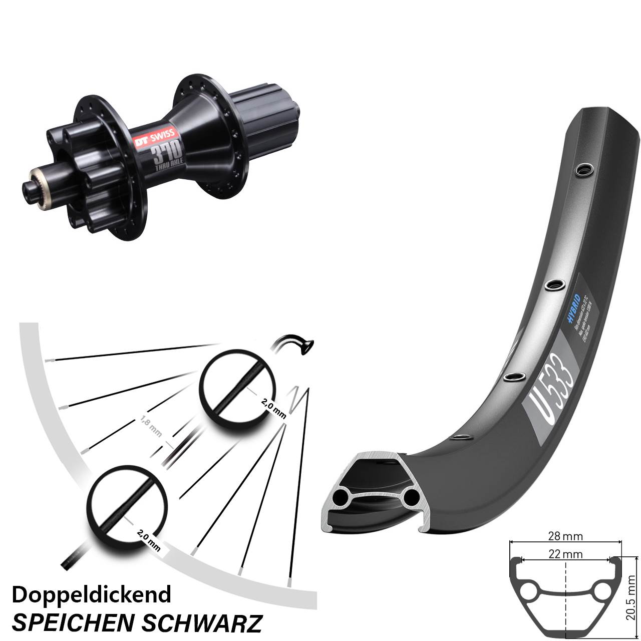 Disc Laufrad 29 Zoll DT Swiss U533-370 Hybrid 8-11 fach QR