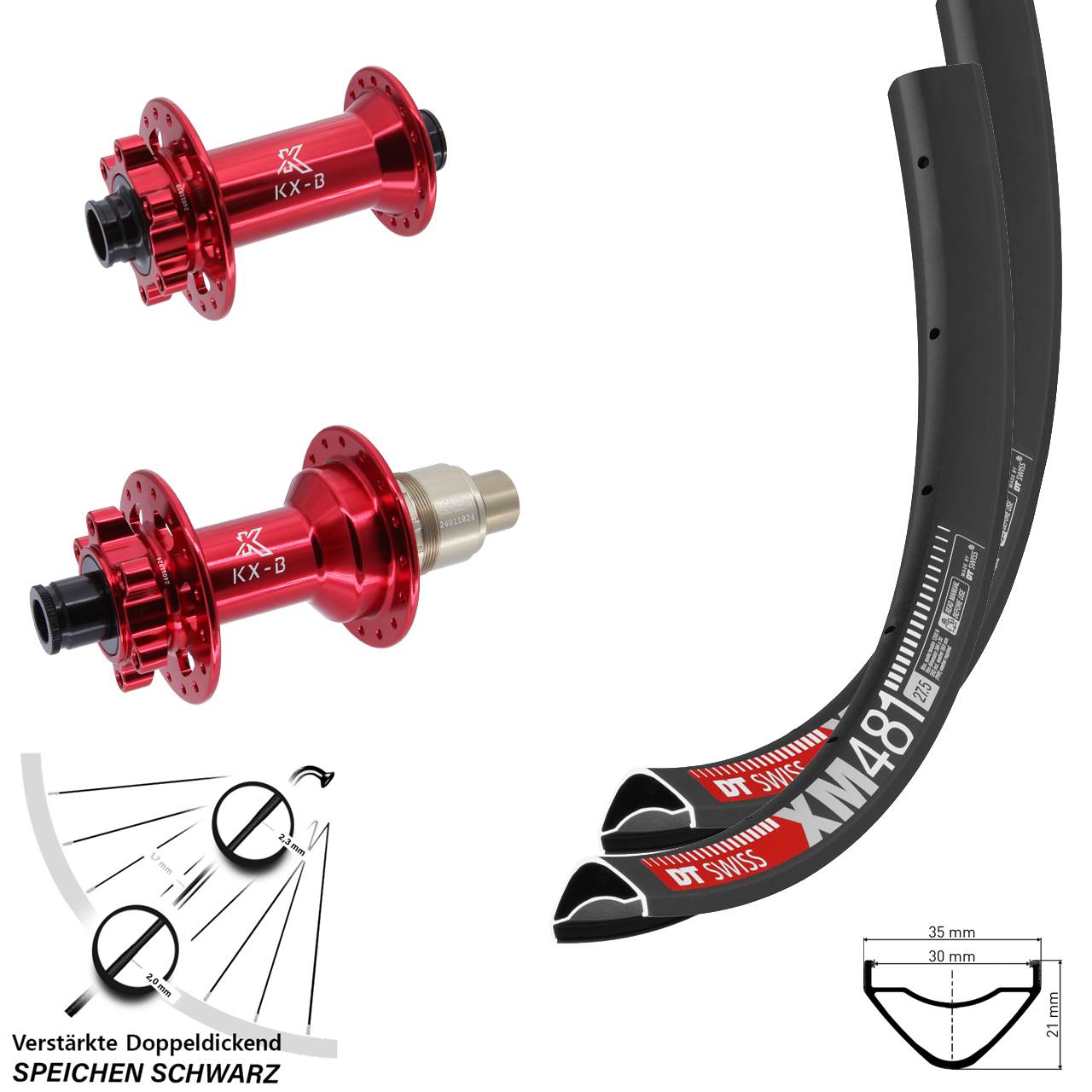 6-Loch Laufradsatz 27,5 Zoll DT Swiss XM 481 KX-B rot XD 15x110 12x148