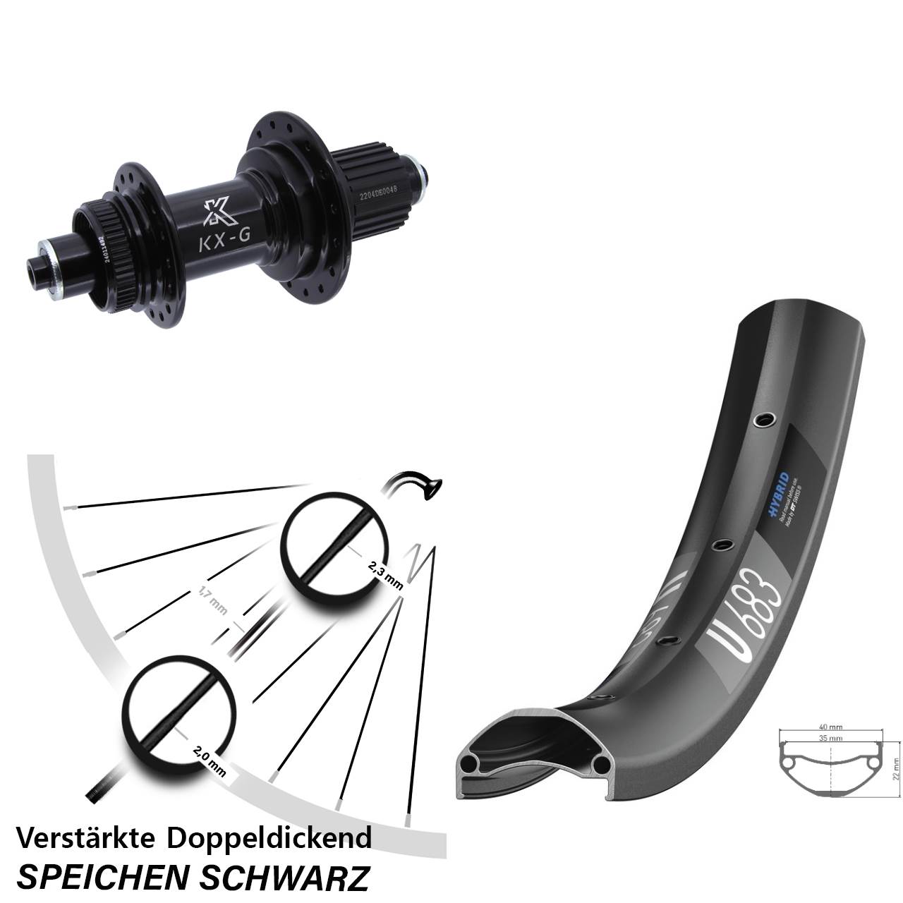 27,5 Zoll DT Swiss U683 KX-GS verstärkt Disc Hinterrad QR Micro Spline