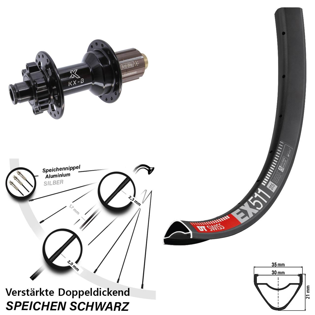 6-Loch Hinterrad 29 Zoll DT Swiss EX 511 KX-B 8-11 fach 12x148 Boost