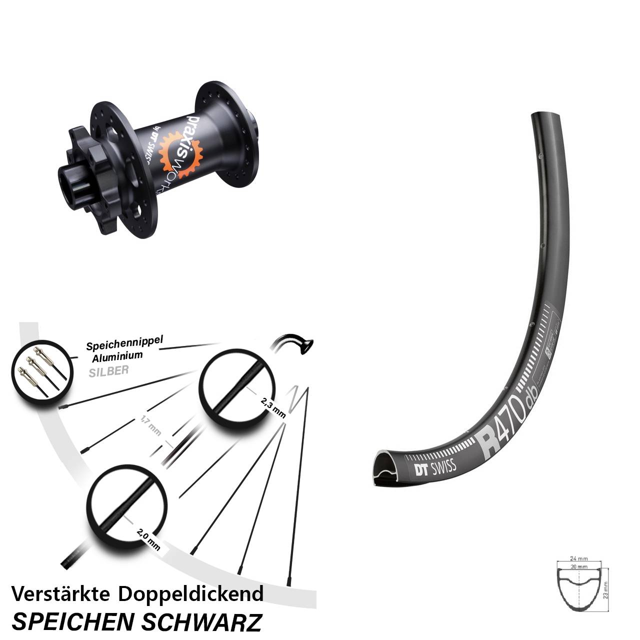 Vorderrad 6-Loch 12x100 28 Zoll DT Swiss R 470-350