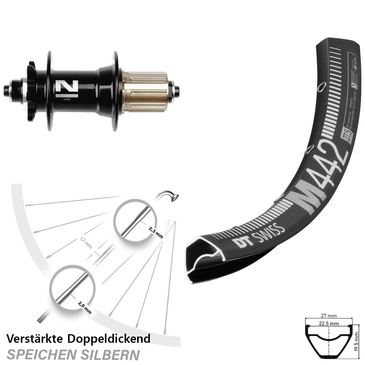 DT Swiss M 442 Novatec D042 29 Zoll 6-Loch Hinterrad für Schnellspanner 8-11 fach HG