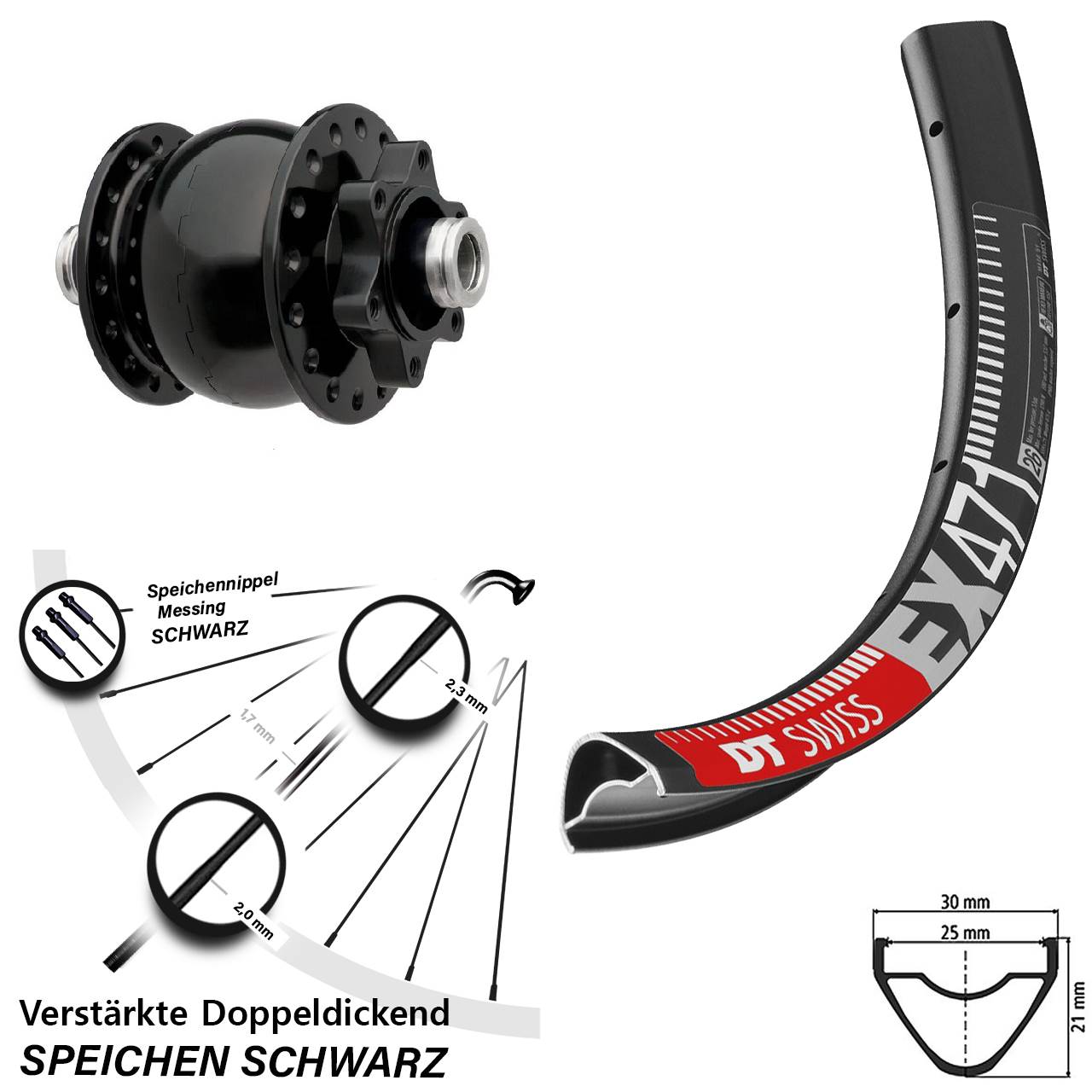 6-Loch Dynamo-Vorderrad 29 Zoll DT Swiss EX471 SON 28 12x100
