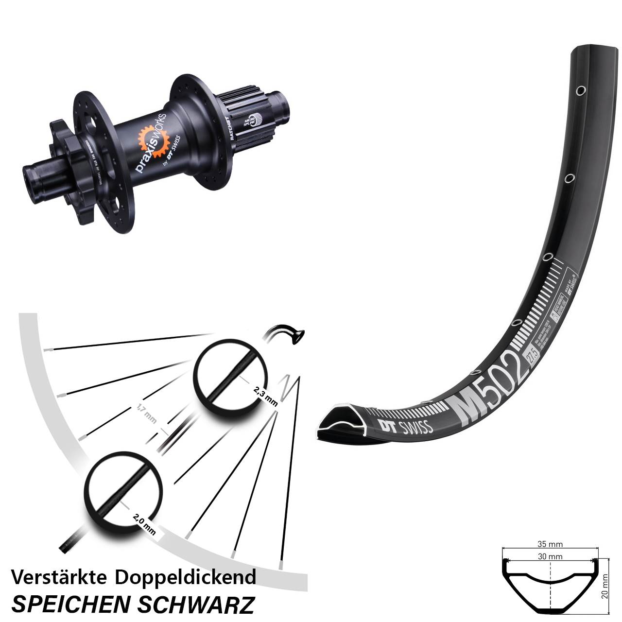 27,5 Zoll DT Swiss M502 350 Disc Hinterrad 12x142 Micro Spline