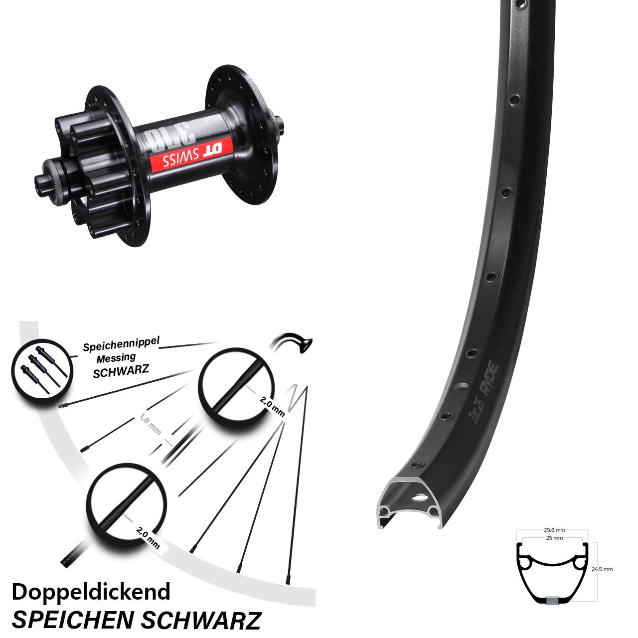 29 Zoll Ryde ZAC 25 DT Swiss 370 6-Loch Vorderrad QR