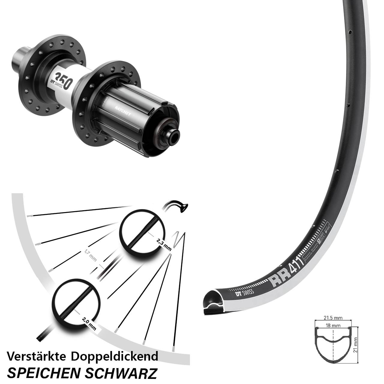 Hinterrad 28 Zoll DT Swiss RR 411 350 11-12 fach für Schnellspanner