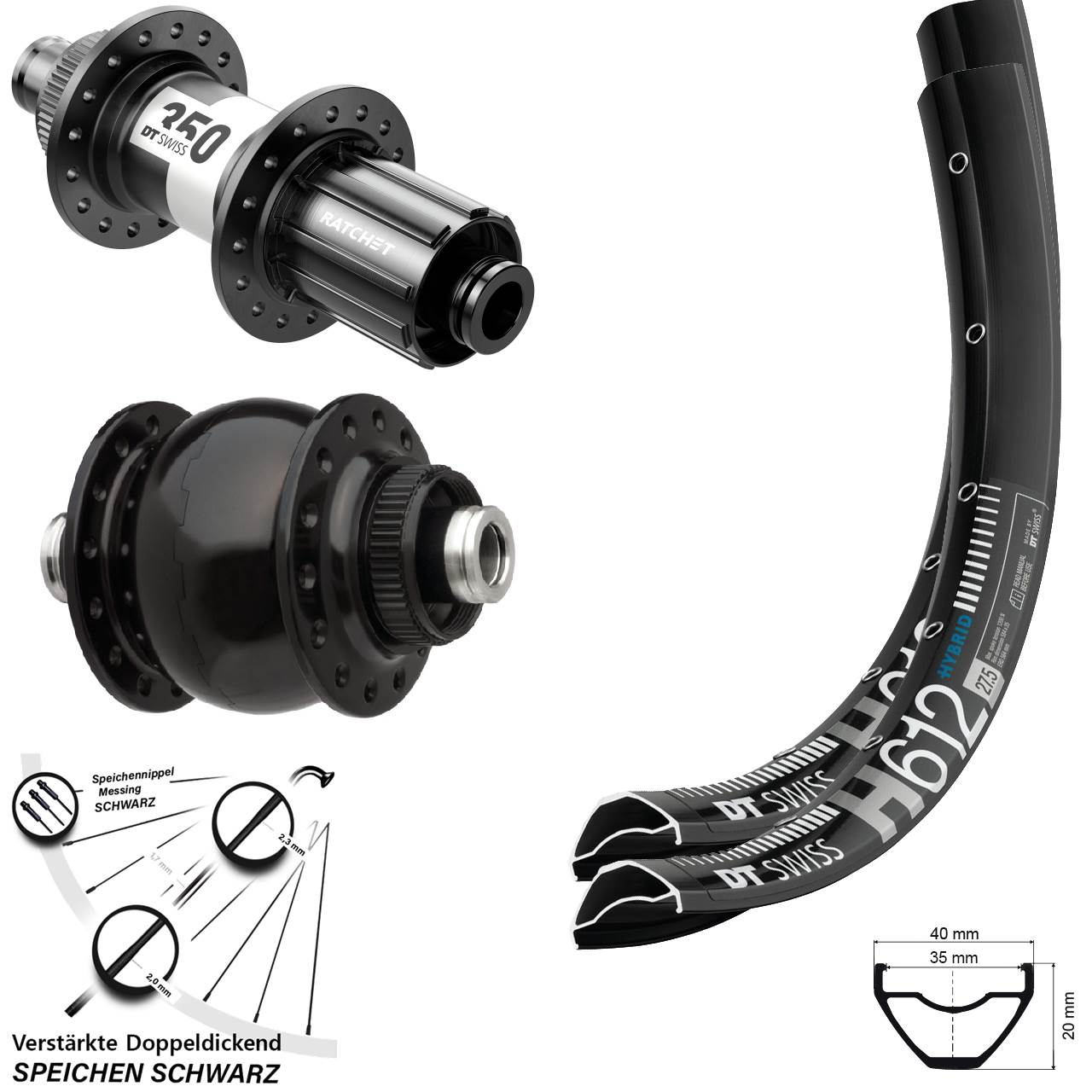 27,5 Zoll DT Swiss H 612 350 SON 28 Laufradsatz Centerlock 12x100/142 11-12 fach