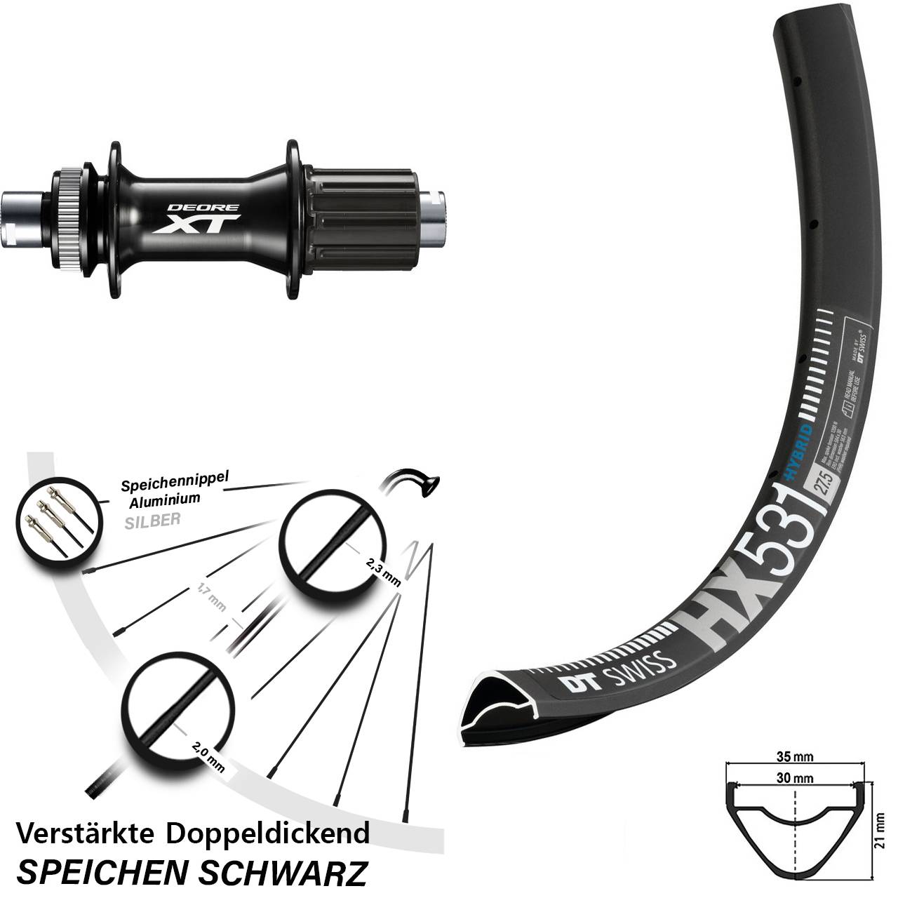 DT Swiss HX 531 Disc-Hinterrad 29 Zoll Shimano Deore XT FH-M8010-B Boost