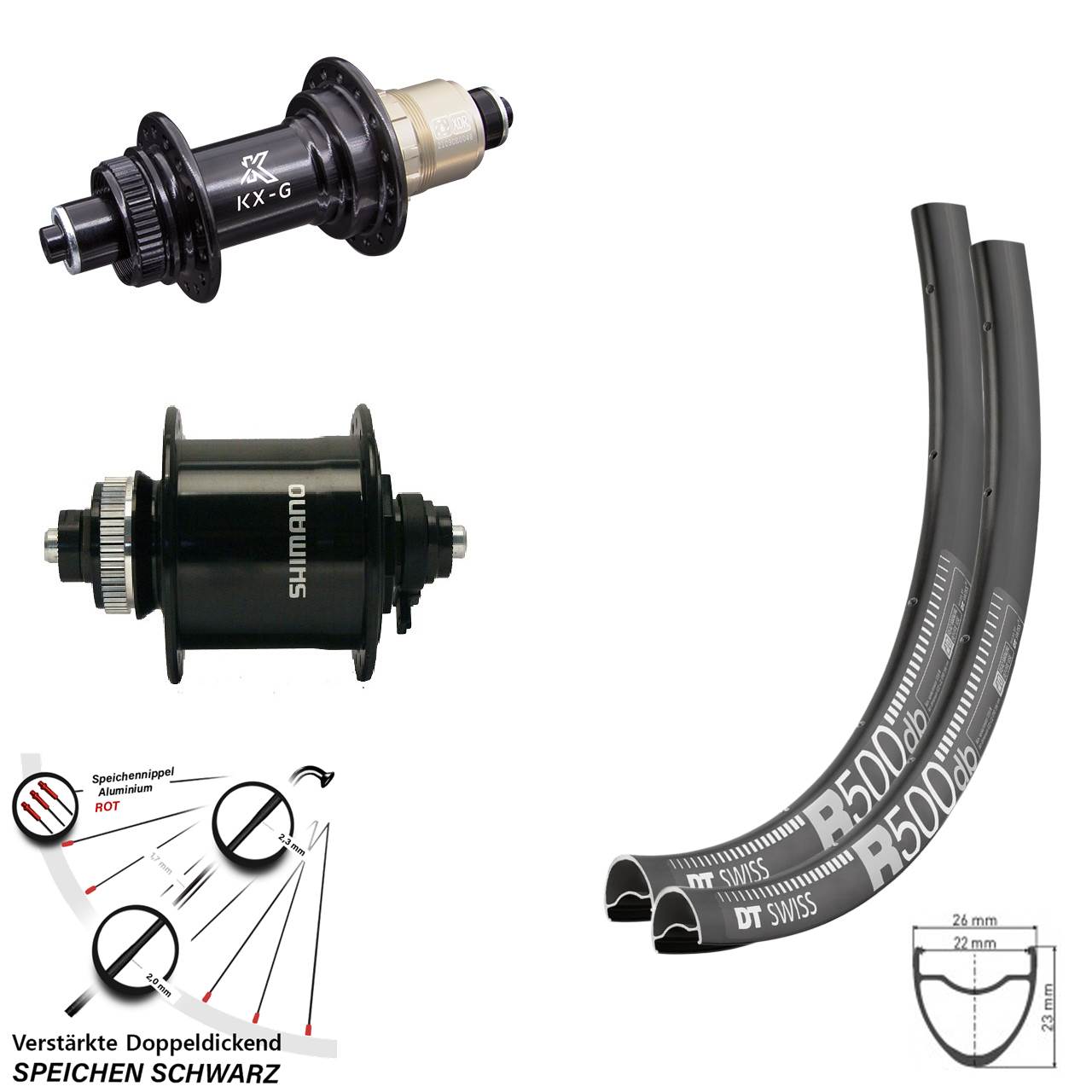Laufradsatz Centerlock 28 Zoll DT Swiss R 500 KX-G Shimano DH-UR700-3D SRAM XDR QR
