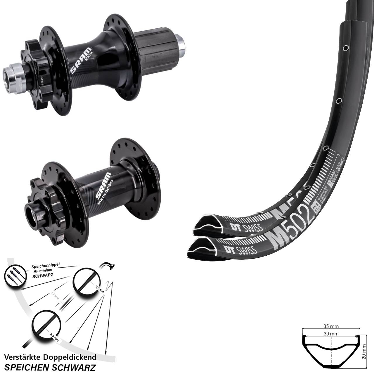Disc Laufradsatz 15x110 12x148 27,5 Zoll DT Swiss M502 Sram 716 746 8-11 fach