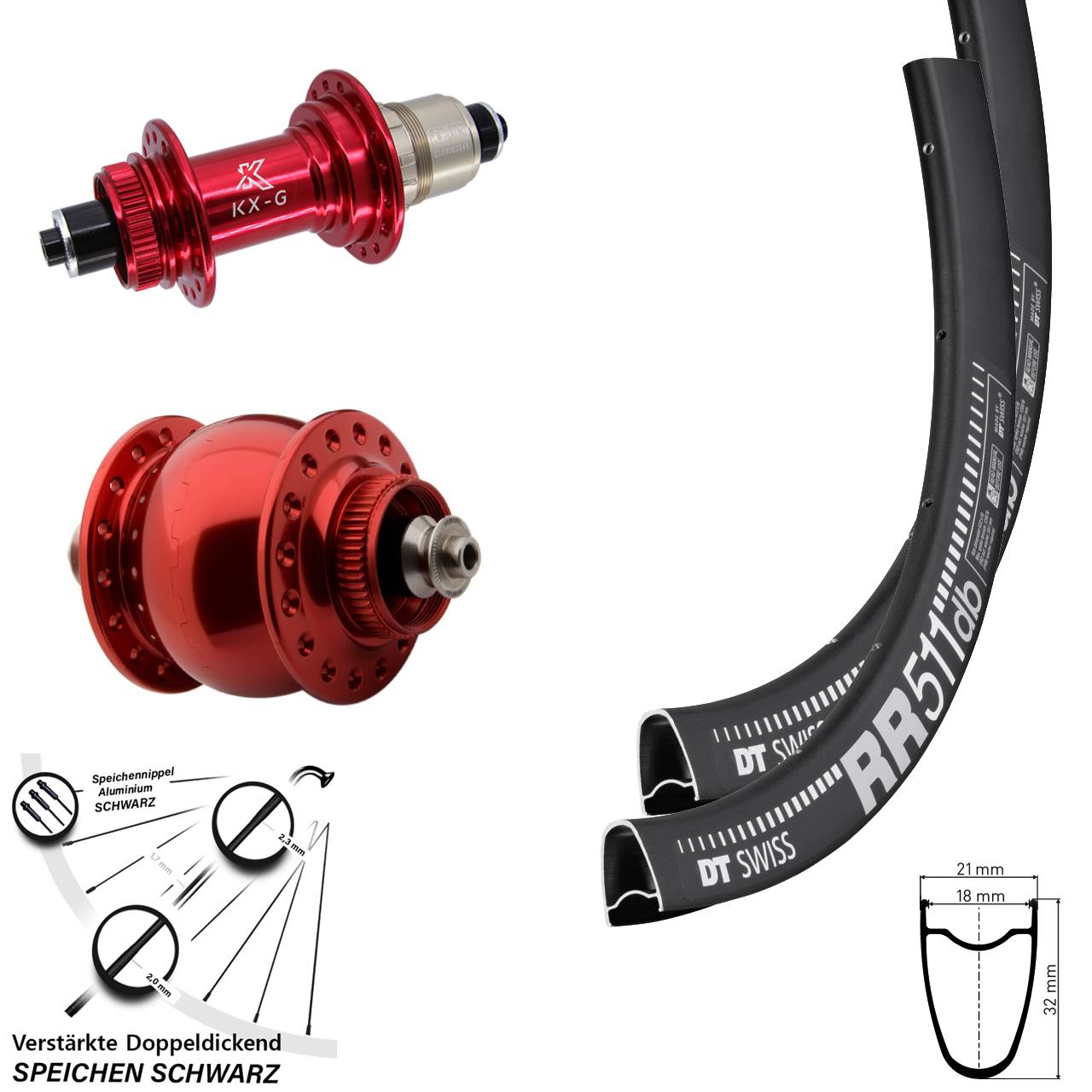 Laufradsatz 28 Zoll DT Swiss RR511 KX-G rot SONdelux XDR für Schnellspanner