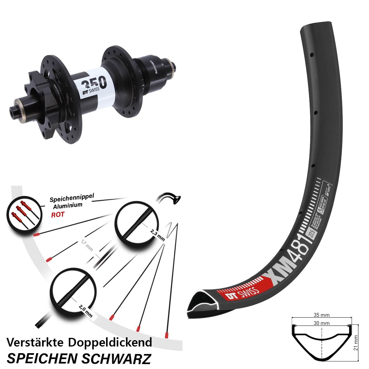 6-Loch Hinterrad 27,5 Zoll DT Swiss XM481-350 XD 11-12 fach für Schnellsp.