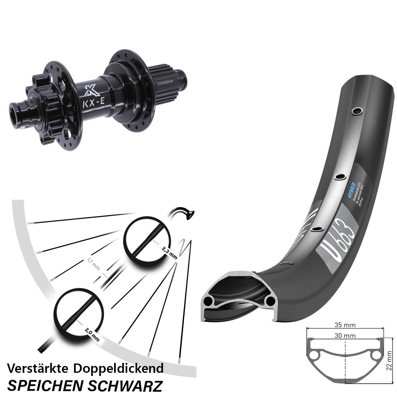 650B DT Swiss U 663 KX-E Heavy Duty 12x148 Hinterrad Boost 6-Loch Micro Spline