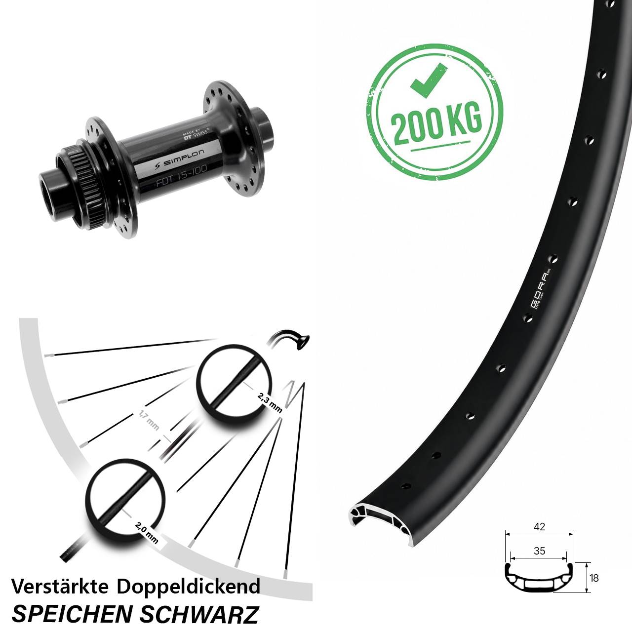 Vorderrad Centerlock 27,5 Zoll Gora 35 Heavy Duty DT Swiss 370 15x100