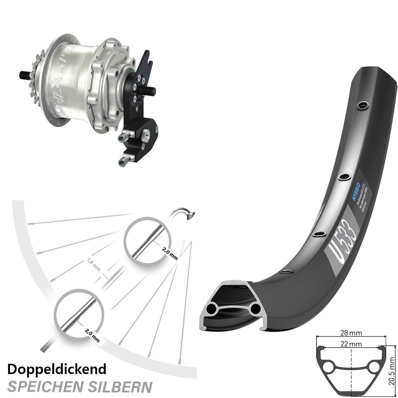 Disc Hinterrrad 27,5 Zoll DT Swiss U533 Rohloff Speedhub 500/14 TS DB OEM2 Tandem