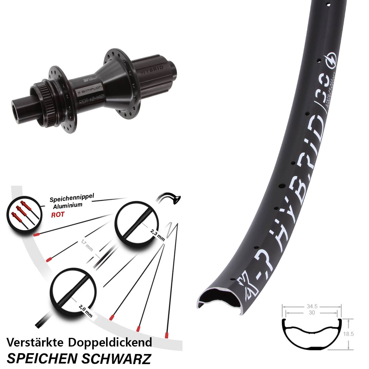KX-R Hybrid 30 DT Swiss 370 29 Zoll Hinterrad Centerlock 12x142 8-11 fach